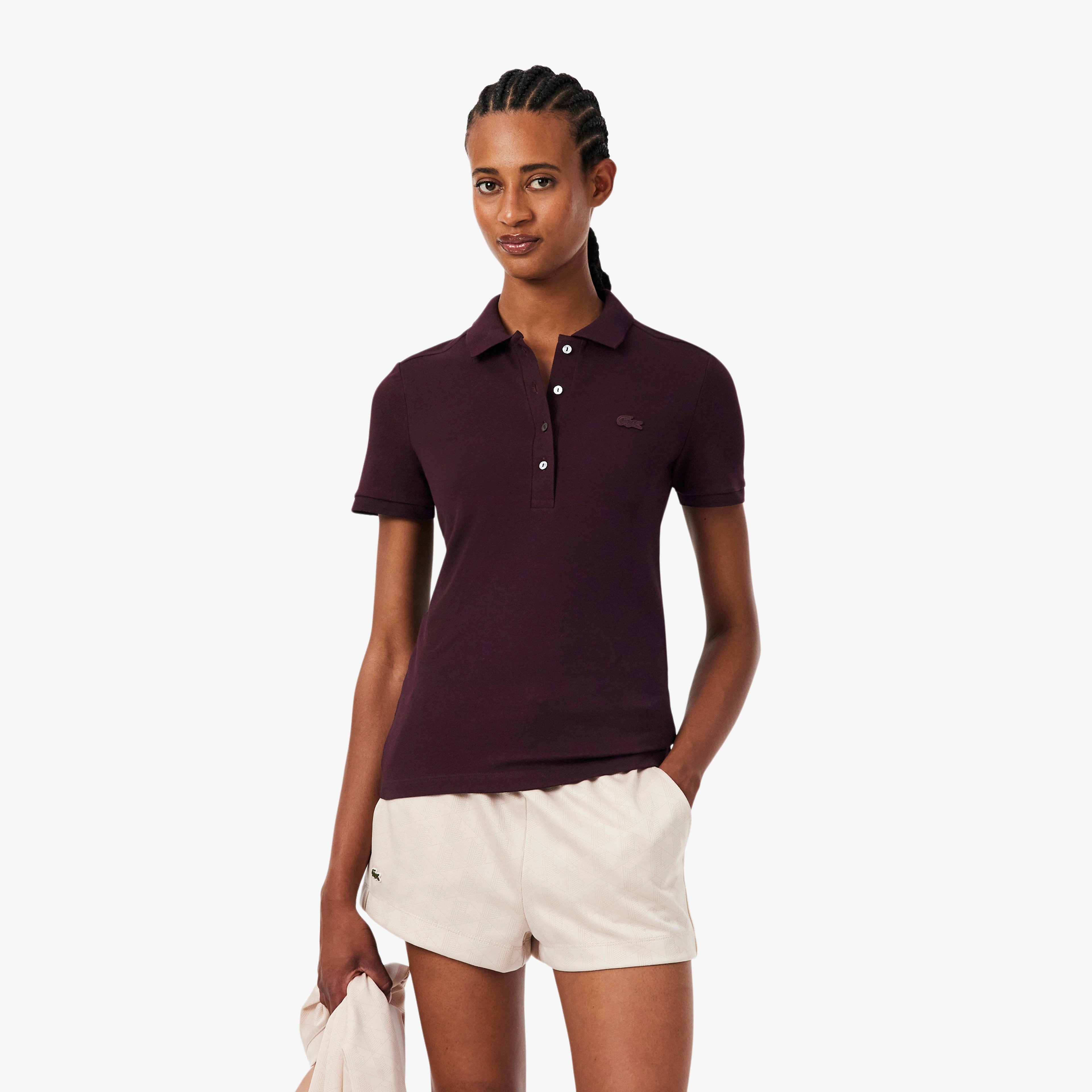 L.12.D Kadın Slim Fit Bordo Polo