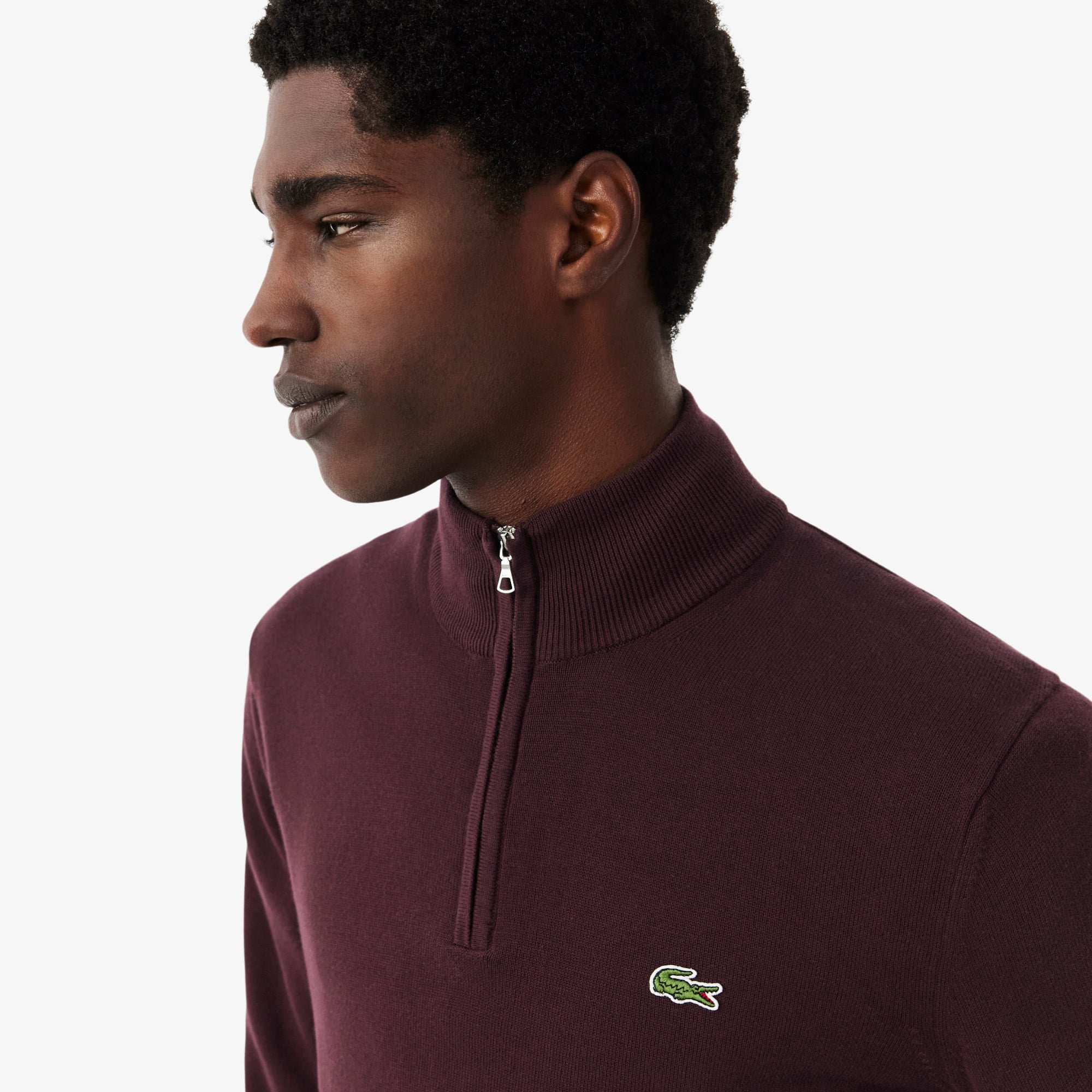 Erkek Regular Fit Yarım Fermuarlı Bordo Kazak