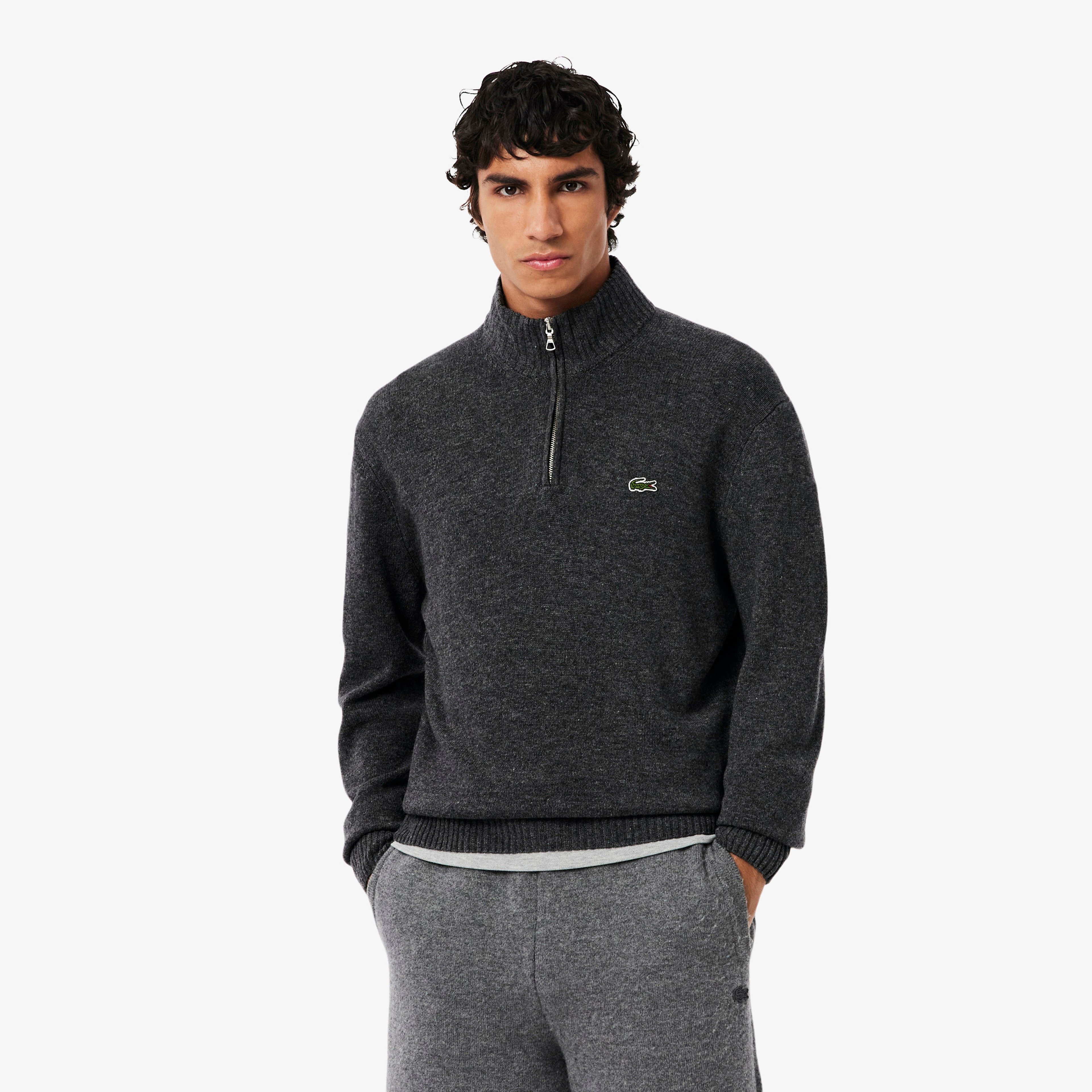 Erkek Classic Fit Yarım Fermuarlı Yün Gri Kazak Erkek Classic Fit Yarım Fermuarlı Yün Gri Kazak