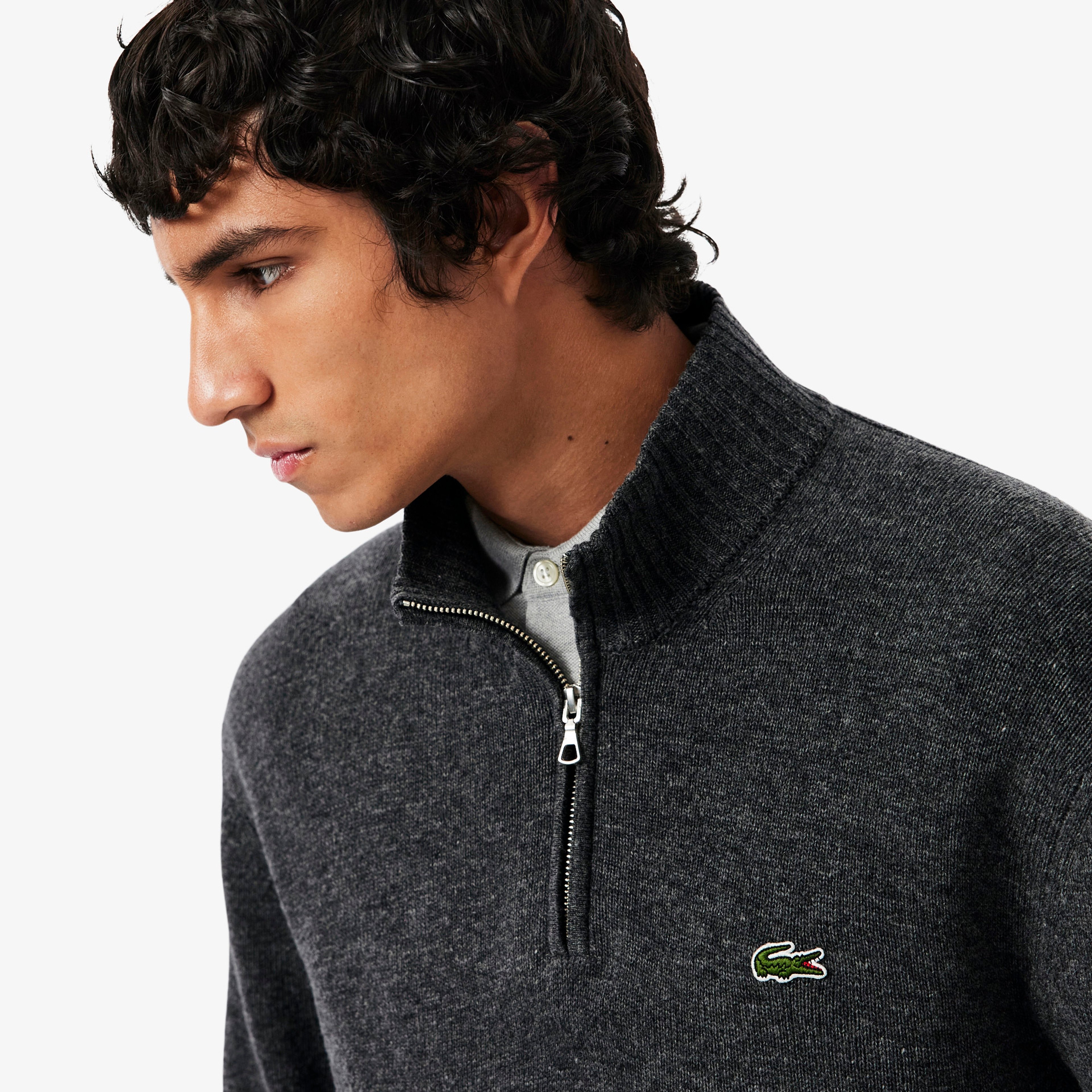Erkek Classic Fit Yarım Fermuarlı Yün Gri Kazak Erkek Classic Fit Yarım Fermuarlı Yün Gri Kazak