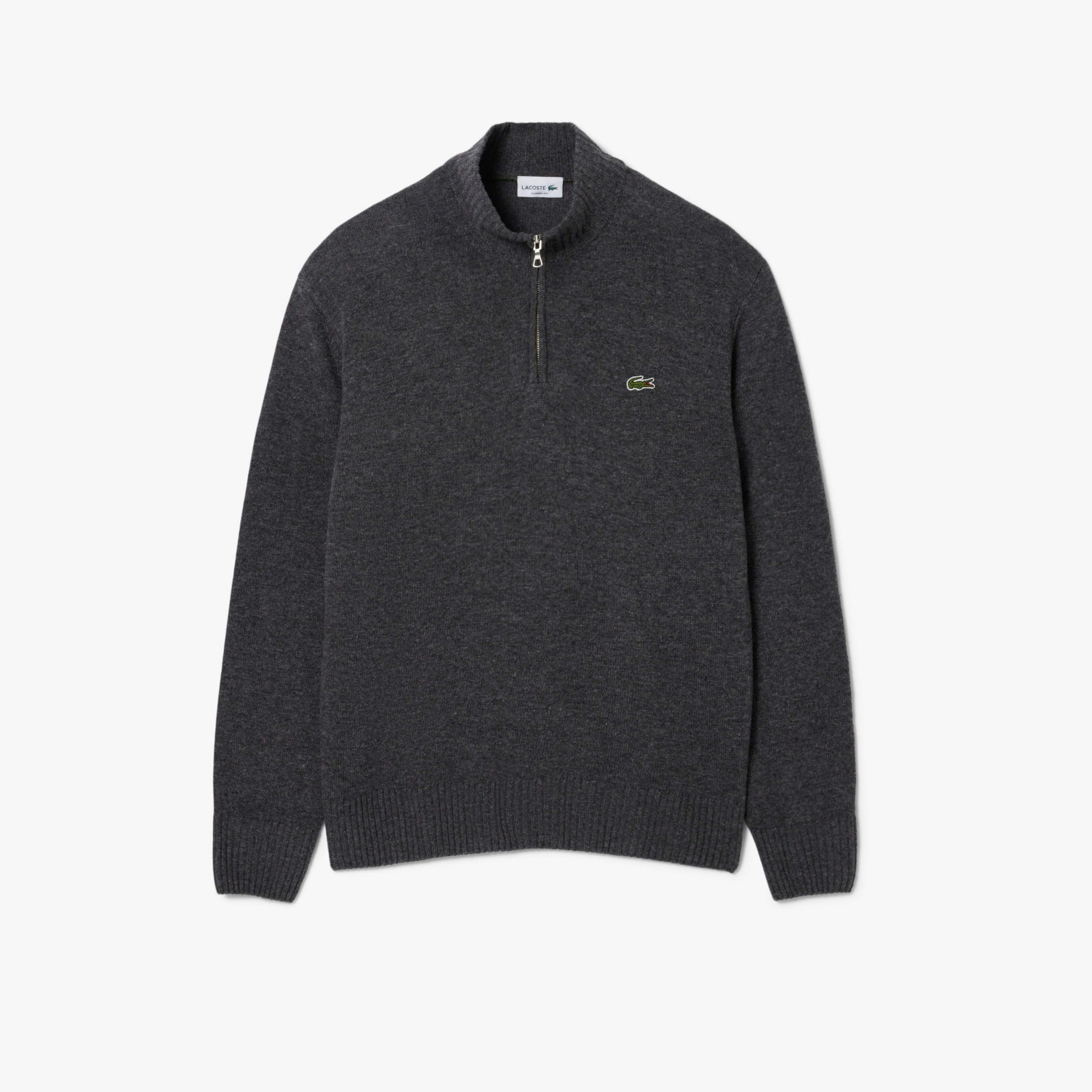 Erkek Classic Fit Yarım Fermuarlı Yün Gri Kazak Erkek Classic Fit Yarım Fermuarlı Yün Gri Kazak