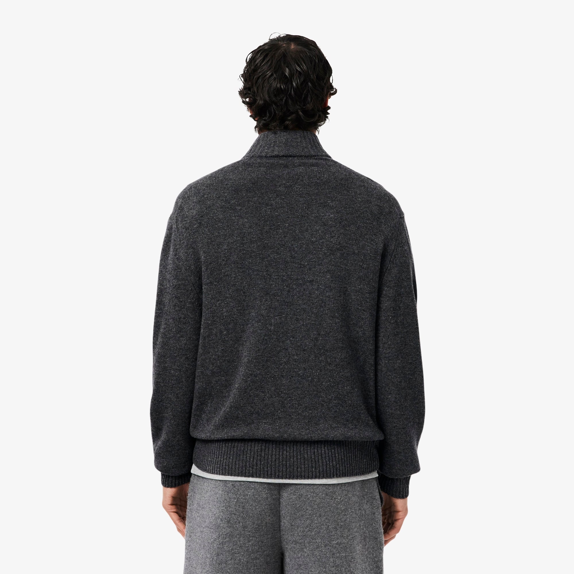 Erkek Classic Fit Yarım Fermuarlı Yün Gri Kazak