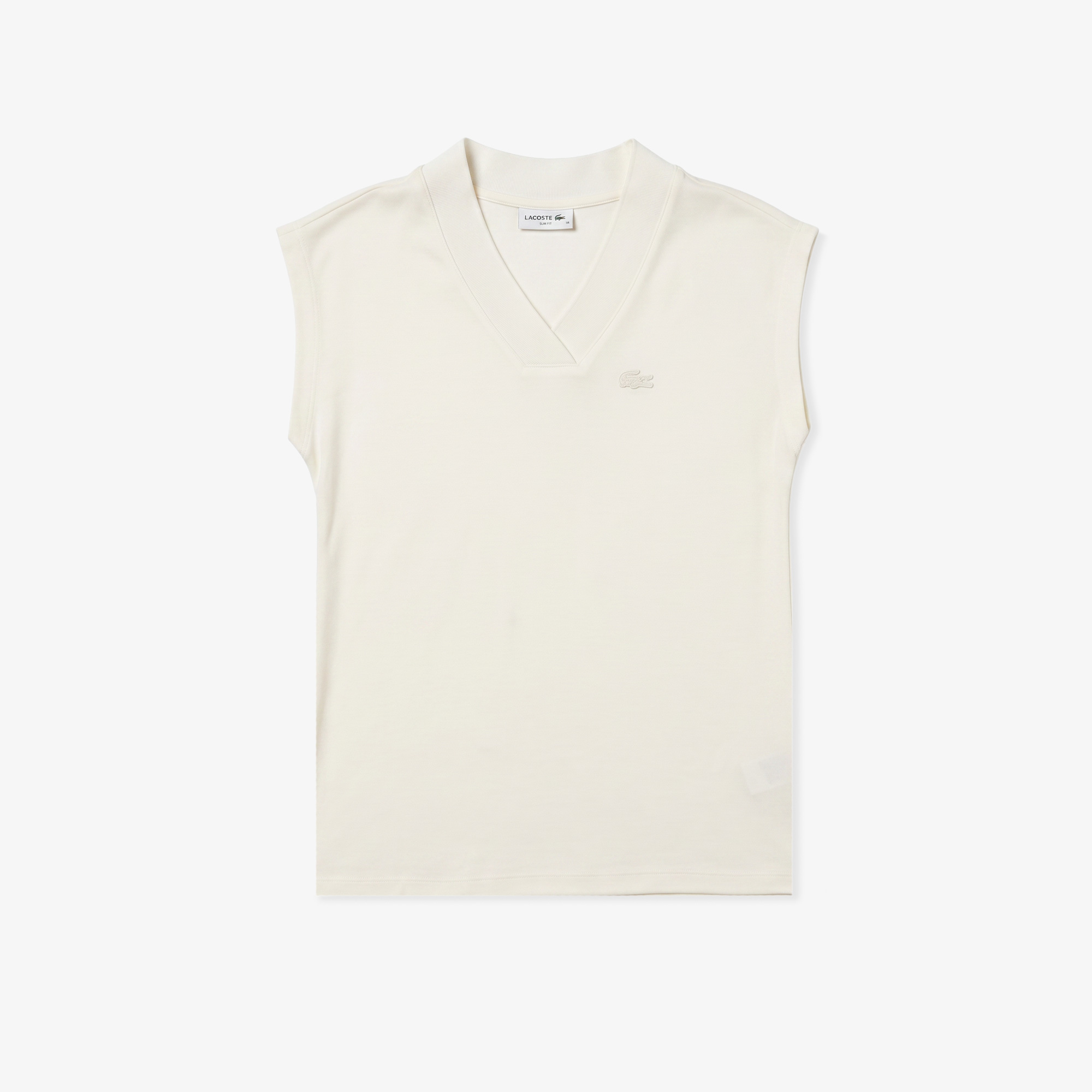 Lacoste Kadın Slim Fit Kolsuz V Yaka Krem Bluz görsel 3
