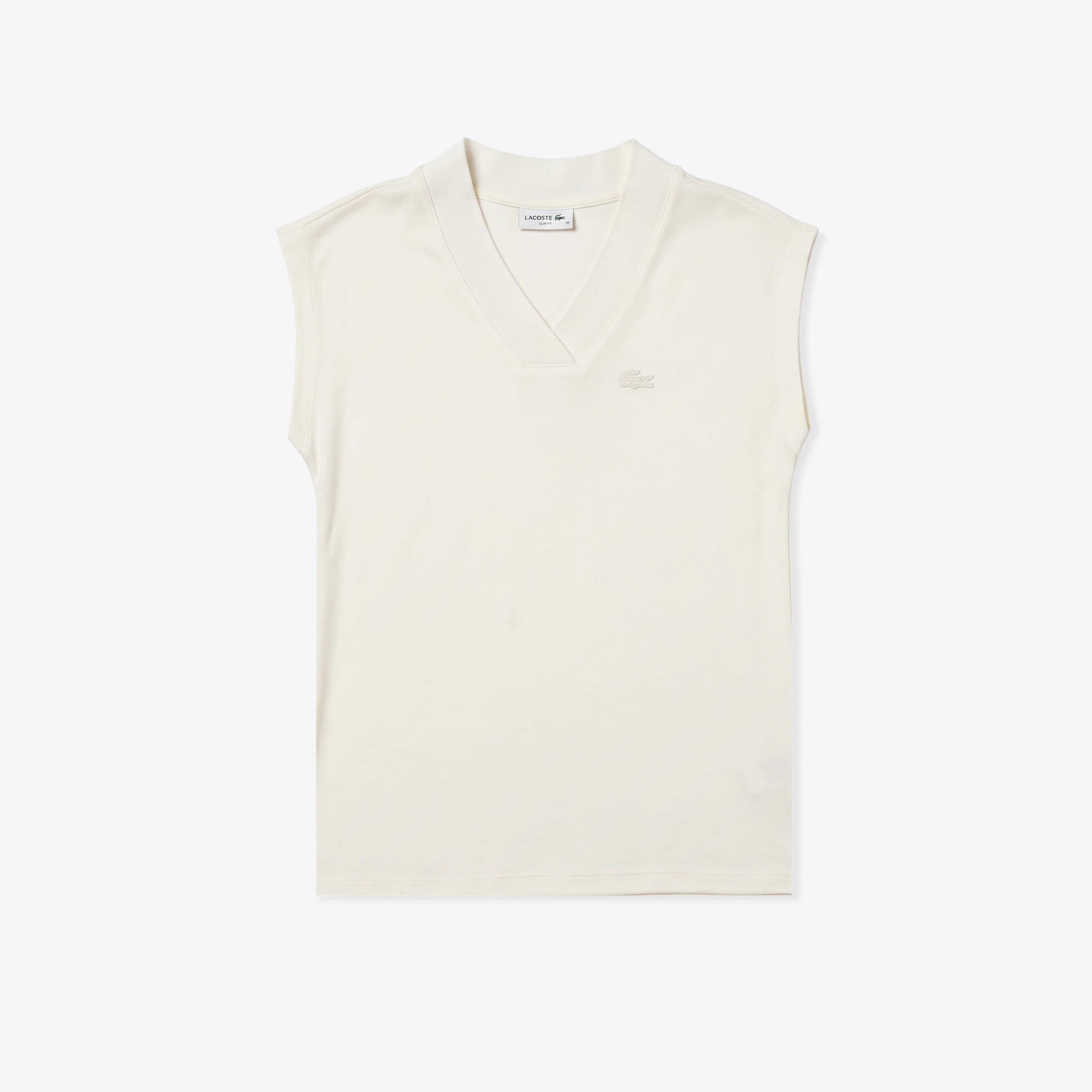 Kadın Slim Fit Kolsuz V Yaka Krem Bluz