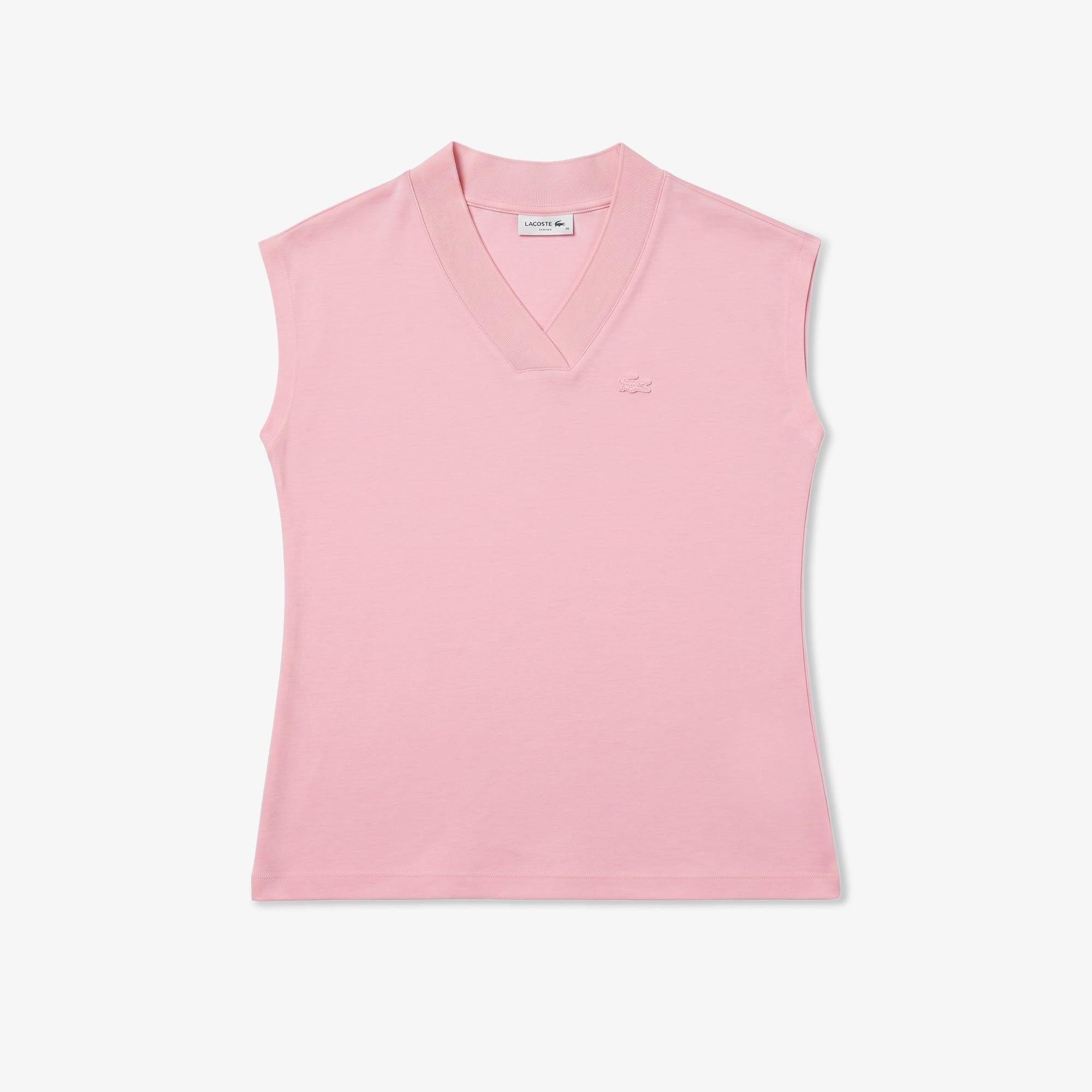 Lacoste Kadın Slim Fit Kolsuz V Yaka Açık Pembe Bluz görsel 3