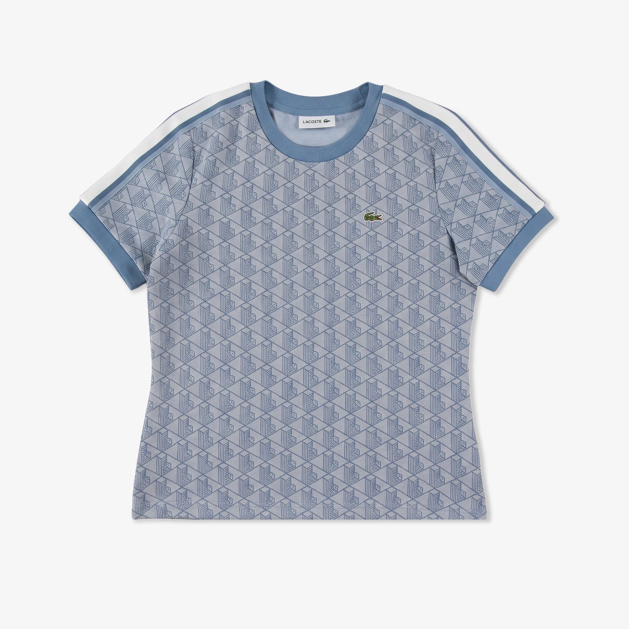 Kadın Slim Fit Bisiklet Yaka Monogram Mavi T-Shirt