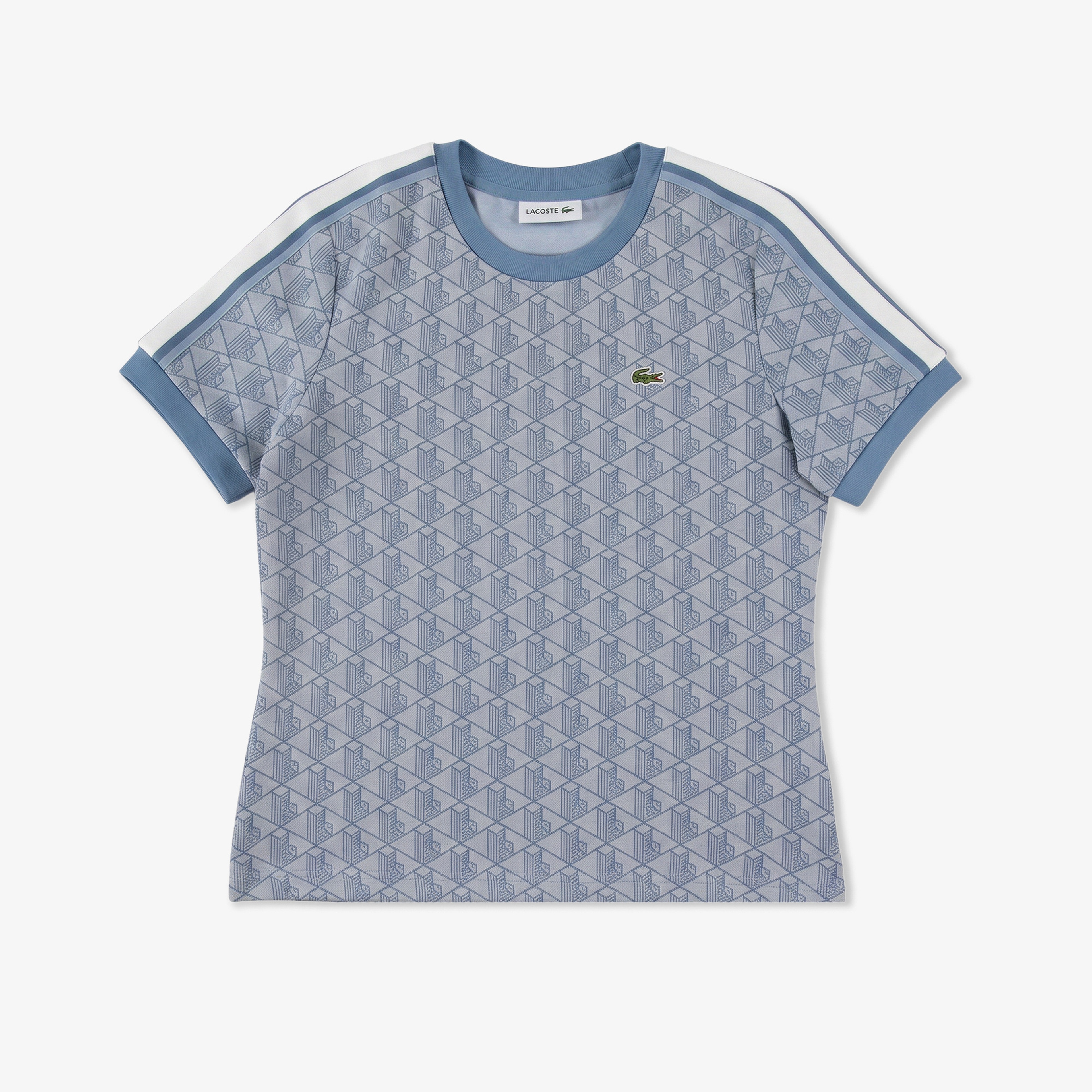 Kadın Slim Fit Bisiklet Yaka Monogram Mavi T-Shirt Kadın Slim Fit Bisiklet Yaka Monogram Mavi T-Shirt