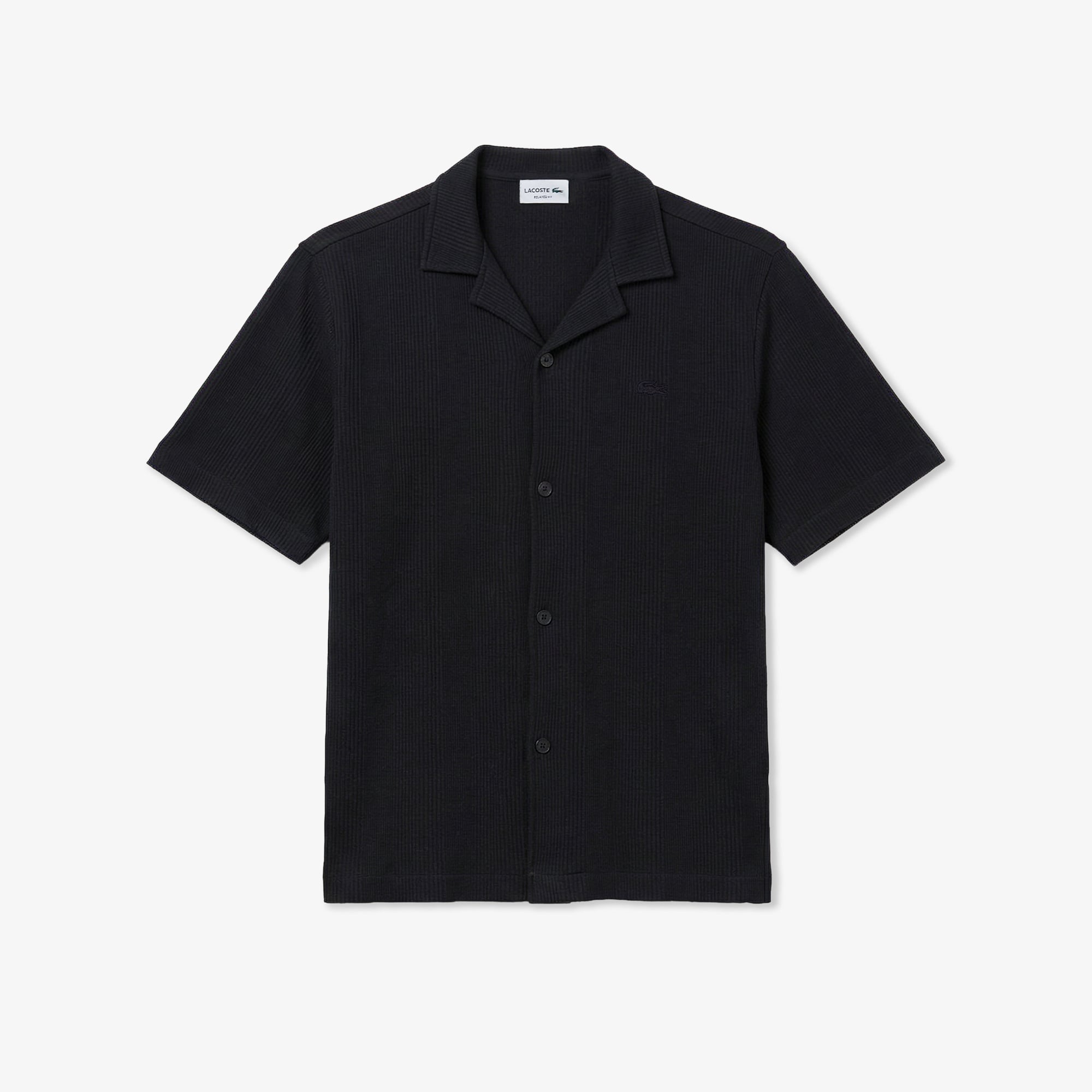 Lacoste Erkek Relaxed Fit Kısa Kollu Çizgili Koyu Gri Gömlek görsel 3