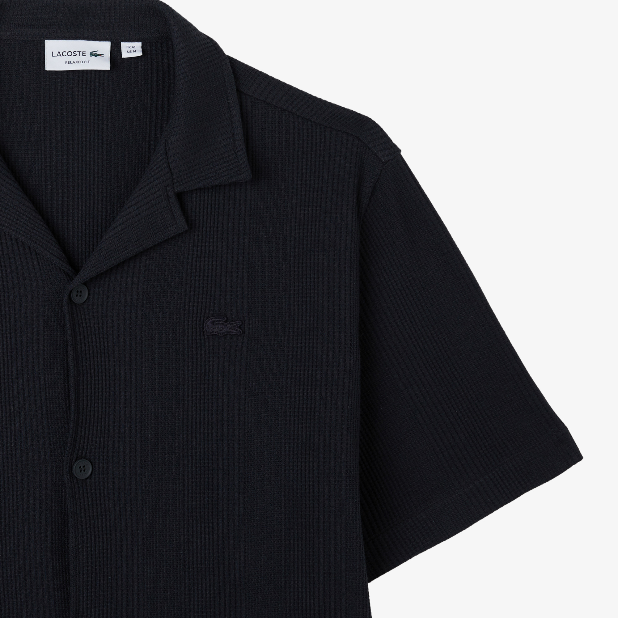 Lacoste Erkek Relaxed Fit Kısa Kollu Çizgili Koyu Gri Gömlek görsel 4
