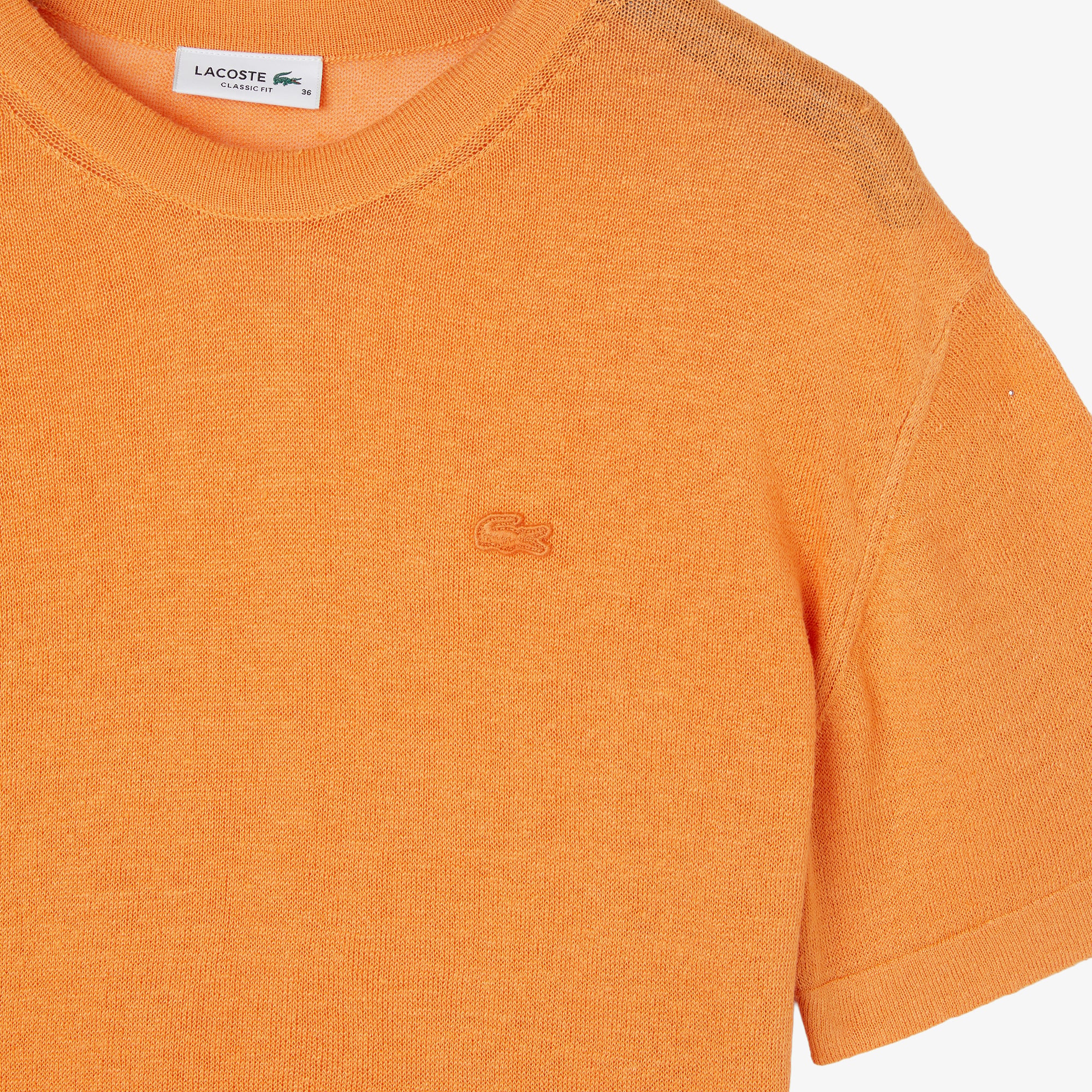 Lacoste Kadın Relaxed Fit Truvakar Kollu Bisiklet Yaka Keten Turuncu Triko görsel 4