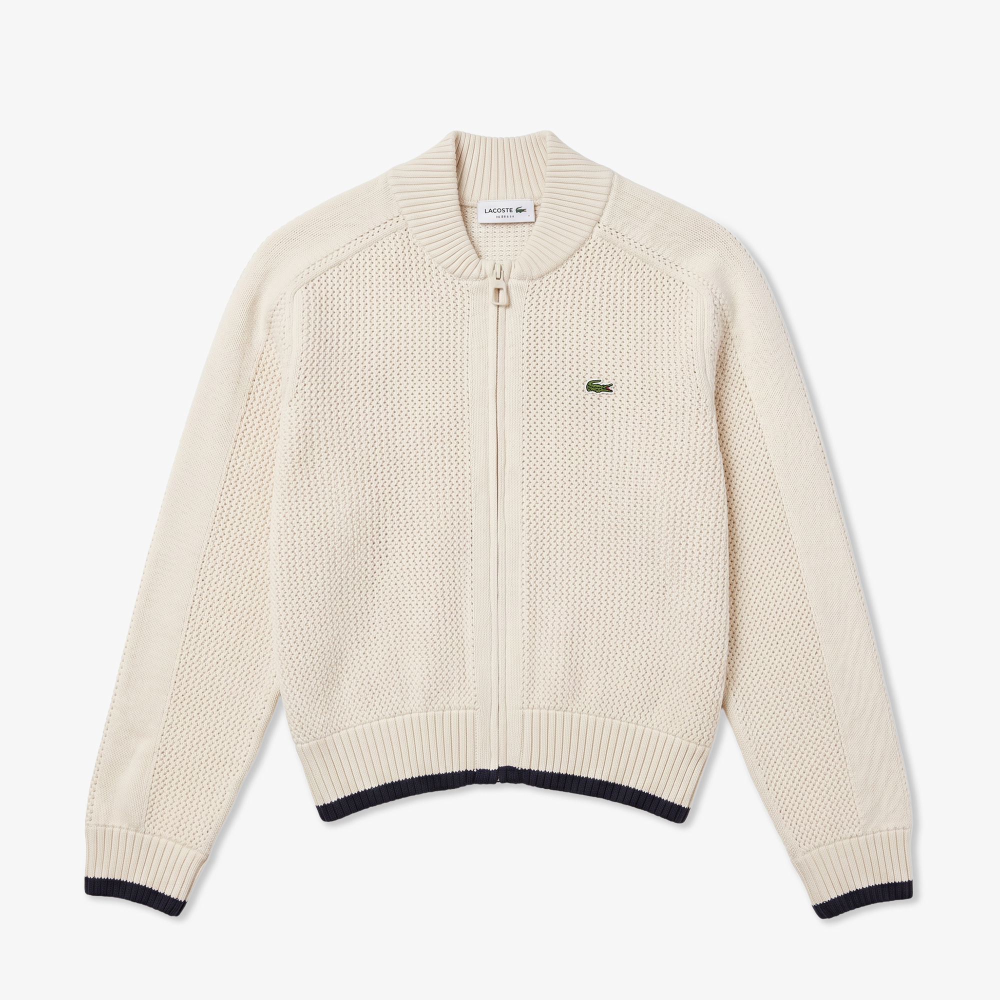 Lacoste Kadın Classic Fit Hakim Yaka Krem Hırka görsel 2