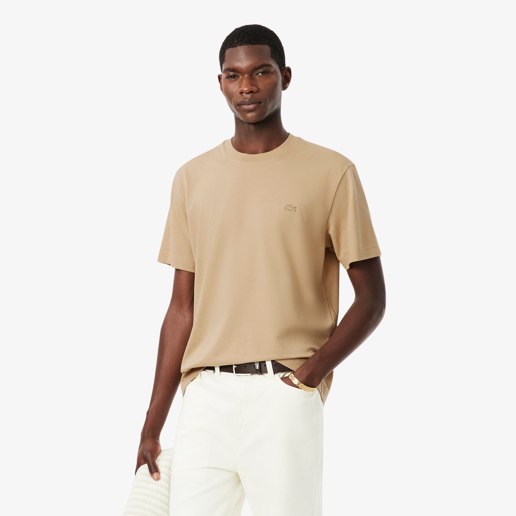Erkek Classic Fit Bisiklet Yaka Bej T-Shirt