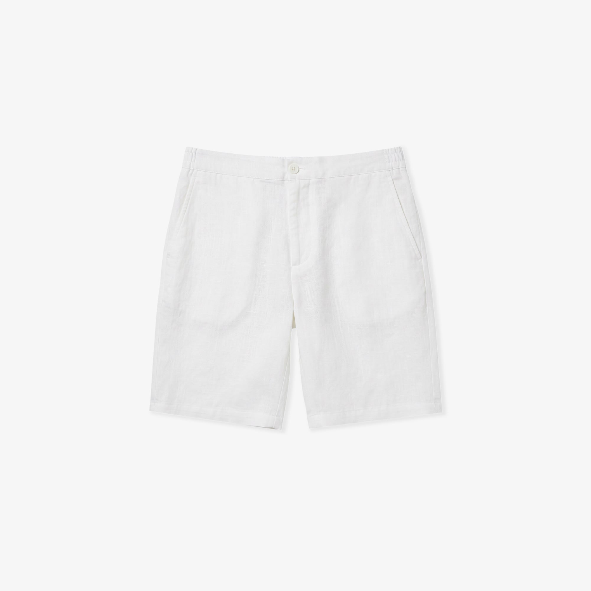 Erkek Tapered Fit Keten Beyaz Bermuda Şort