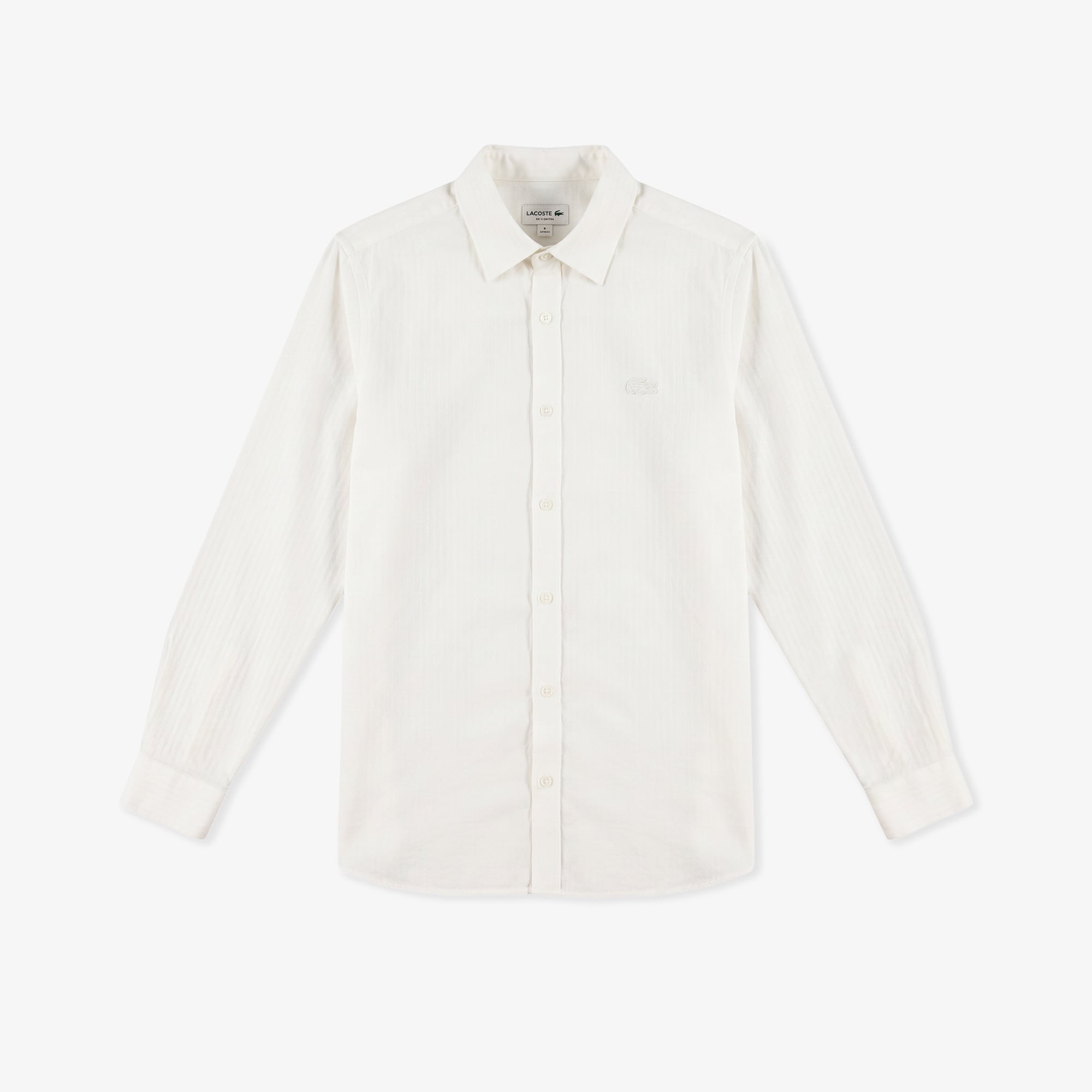Lacoste Erkek Regular Fit Düğmeli Yaka Çizgili Beyaz Gömlek görsel 3