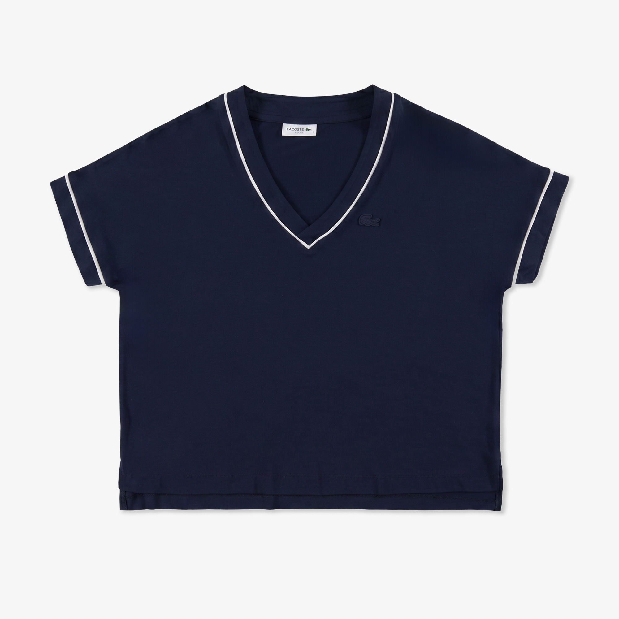 Lacoste Kadın Loose Fit V Yaka Lacivert T-Shirt görsel 3