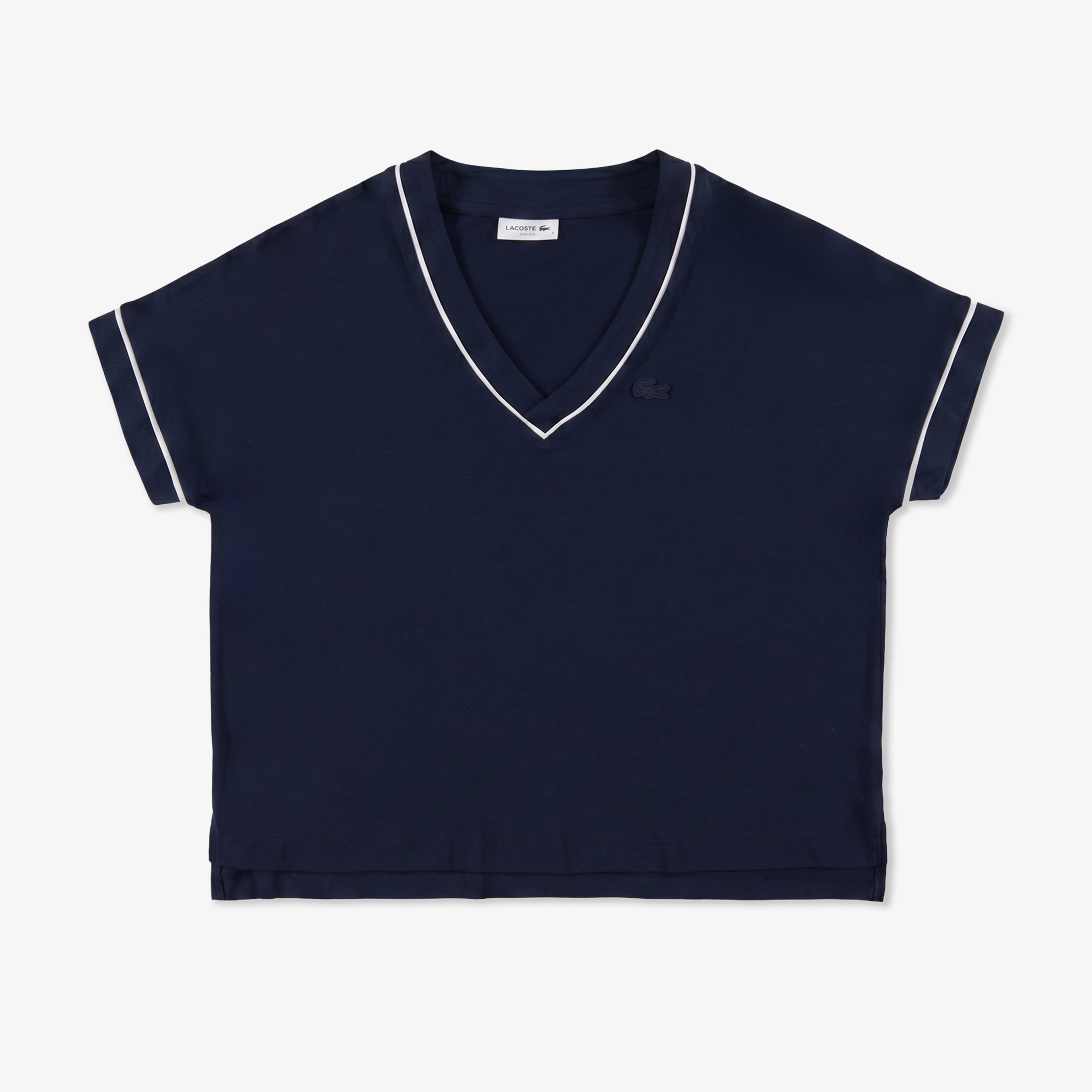 Kadın Loose Fit V Yaka Lacivert T-Shirt