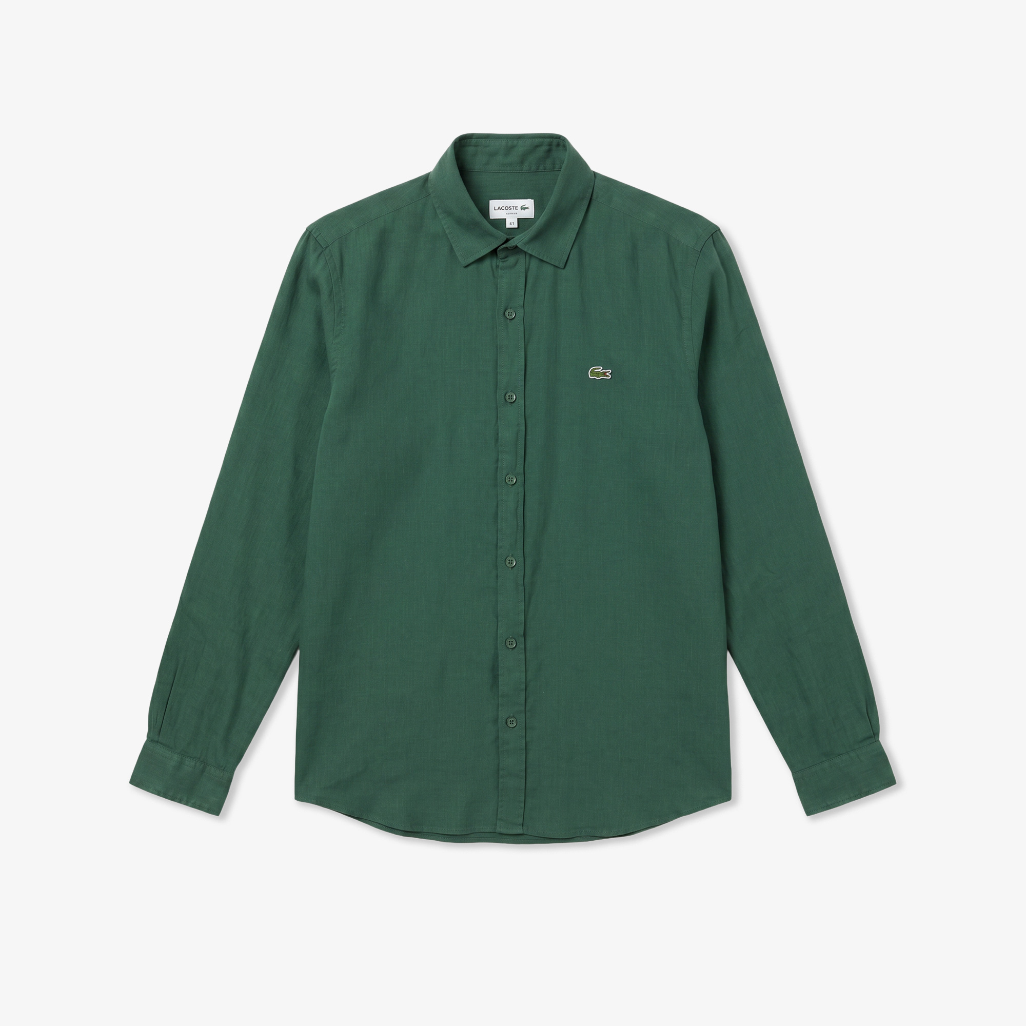 Lacoste Erkek Regular Fit Keten Yeşil Gömlek görsel 3