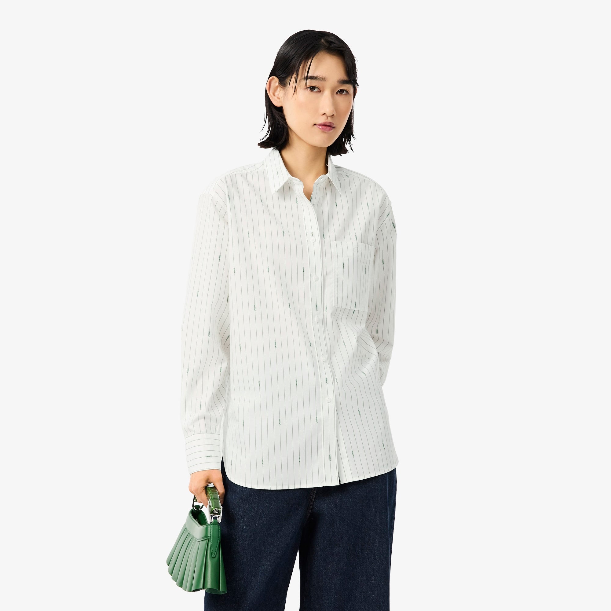 Kadın Oversize Fit Çizgili Beyaz Gömlek