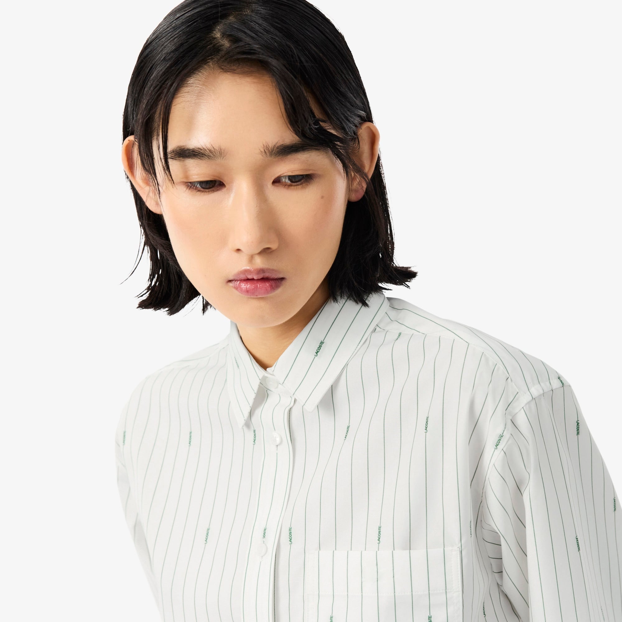 Kadın Oversize Fit Çizgili Beyaz Gömlek