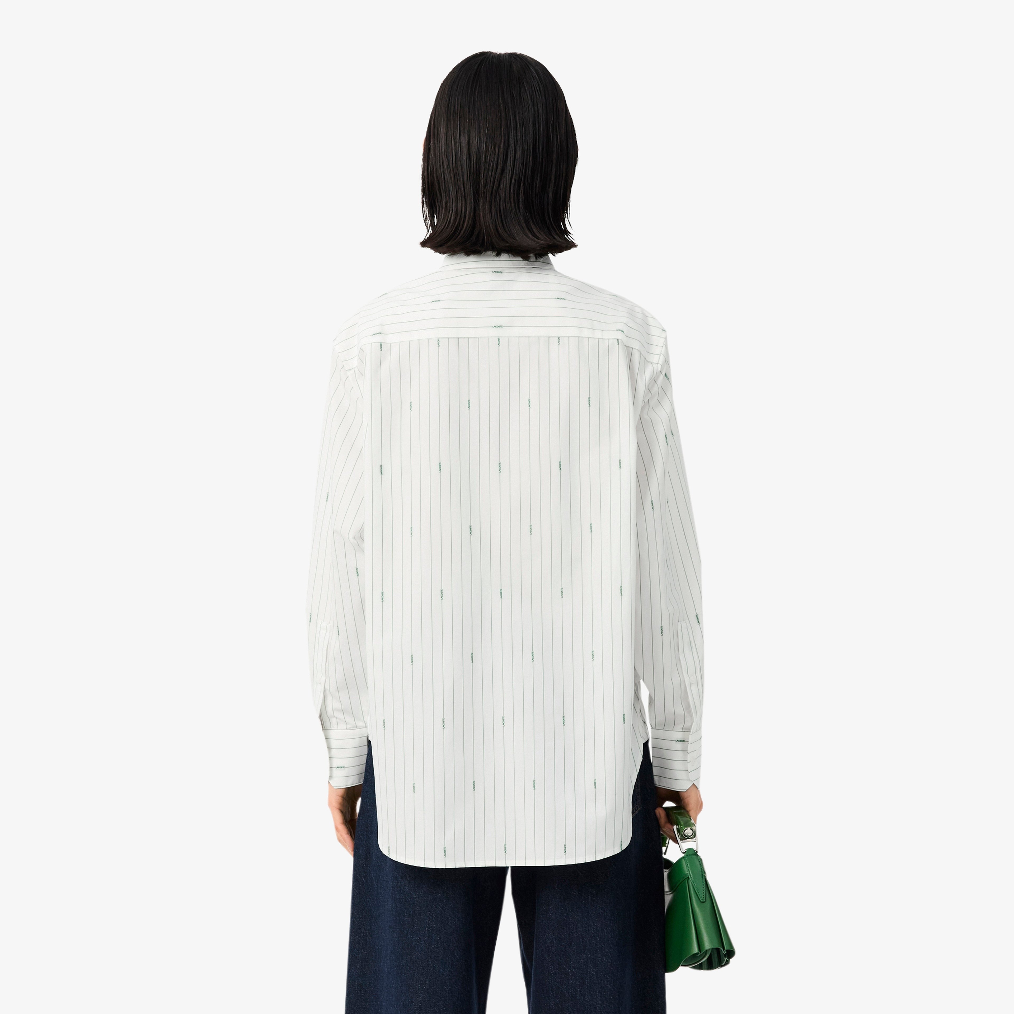 Kadın Oversize Fit Çizgili Beyaz Gömlek