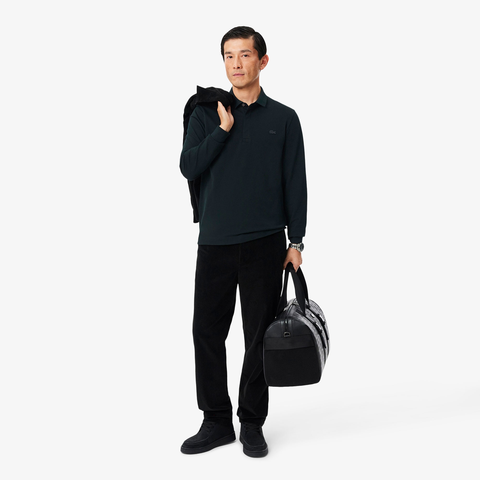 Erkek Regular Fit Uzun Kollu Koyu Yeşil Paris Polo