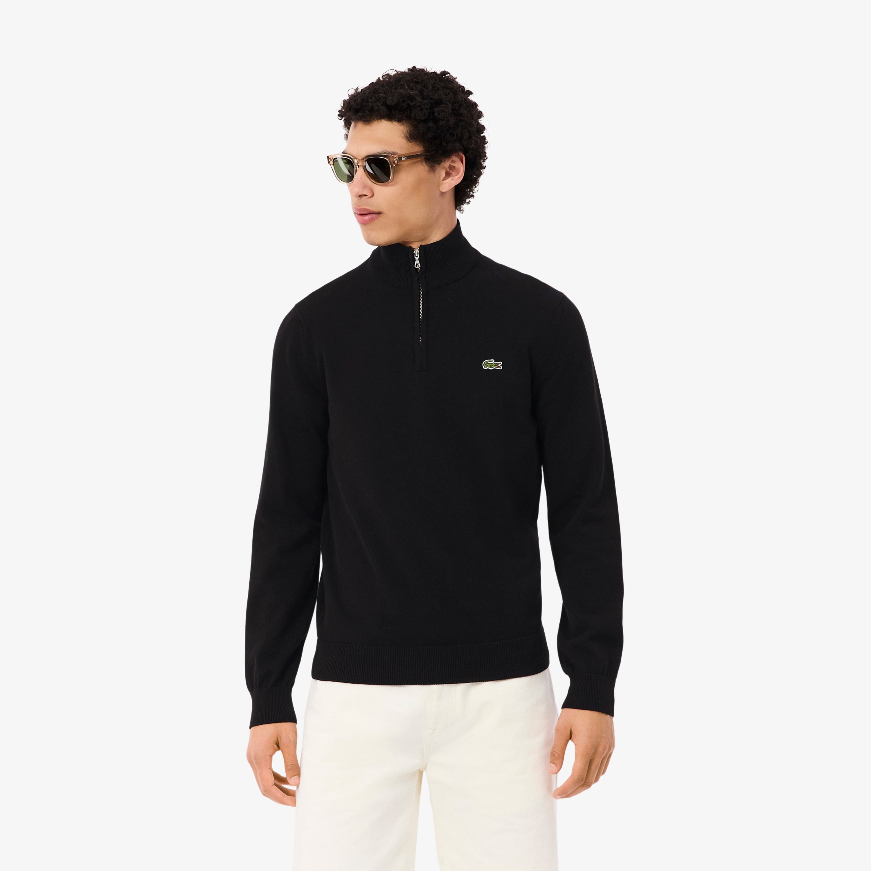 Erkek Regular Fit Yarım Fermuarlı Siyah Kazak