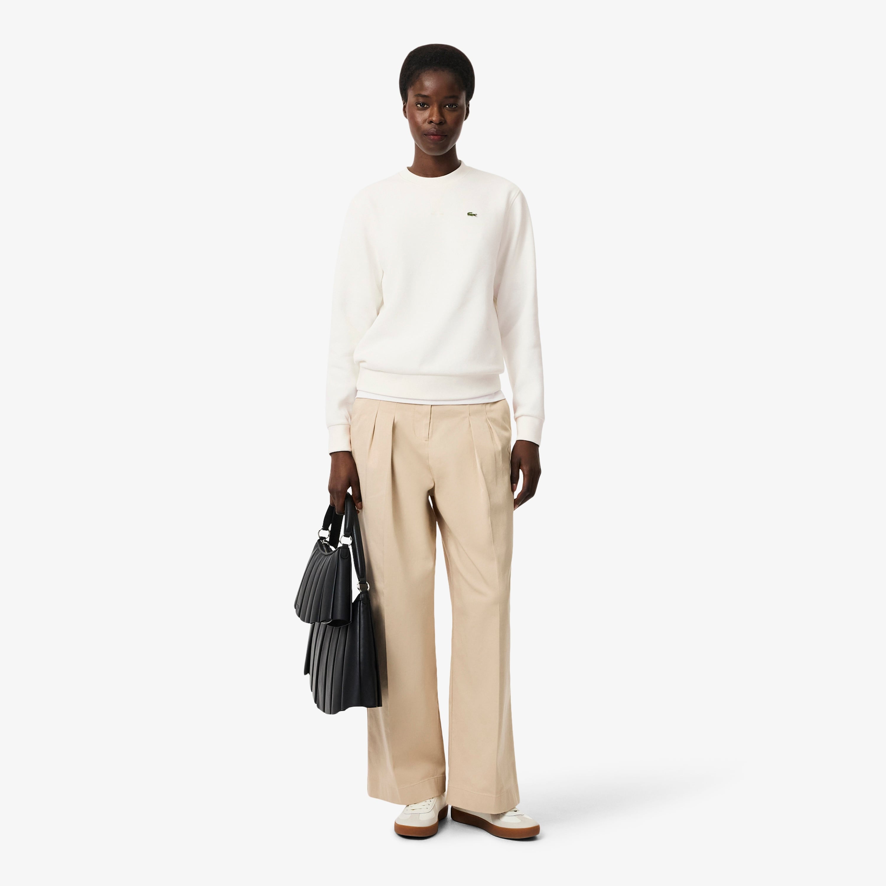 Kadın Relaxed Fit Bisiklet Yaka Krem Sweatshirt