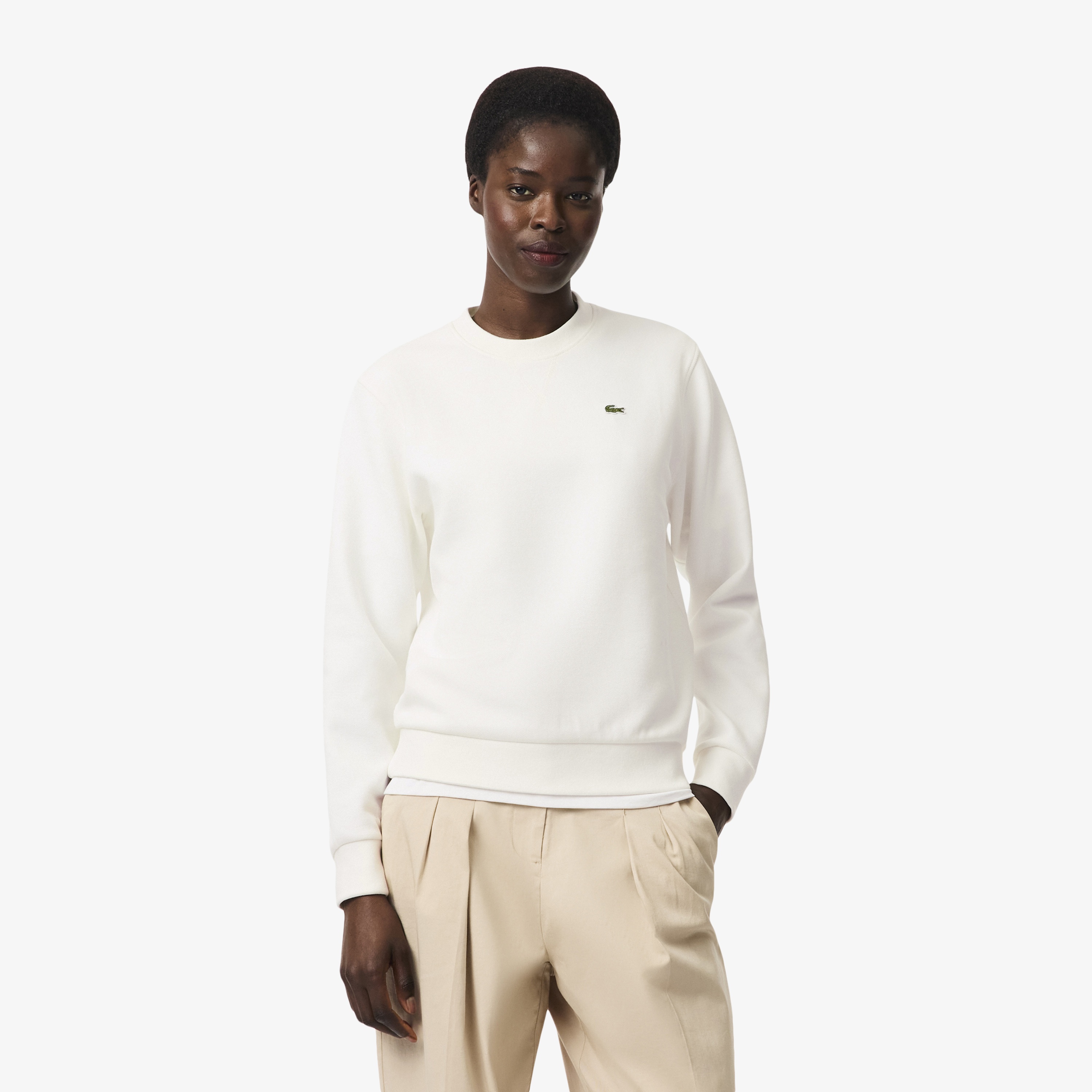 Kadın Relaxed Fit Bisiklet Yaka Krem Sweatshirt