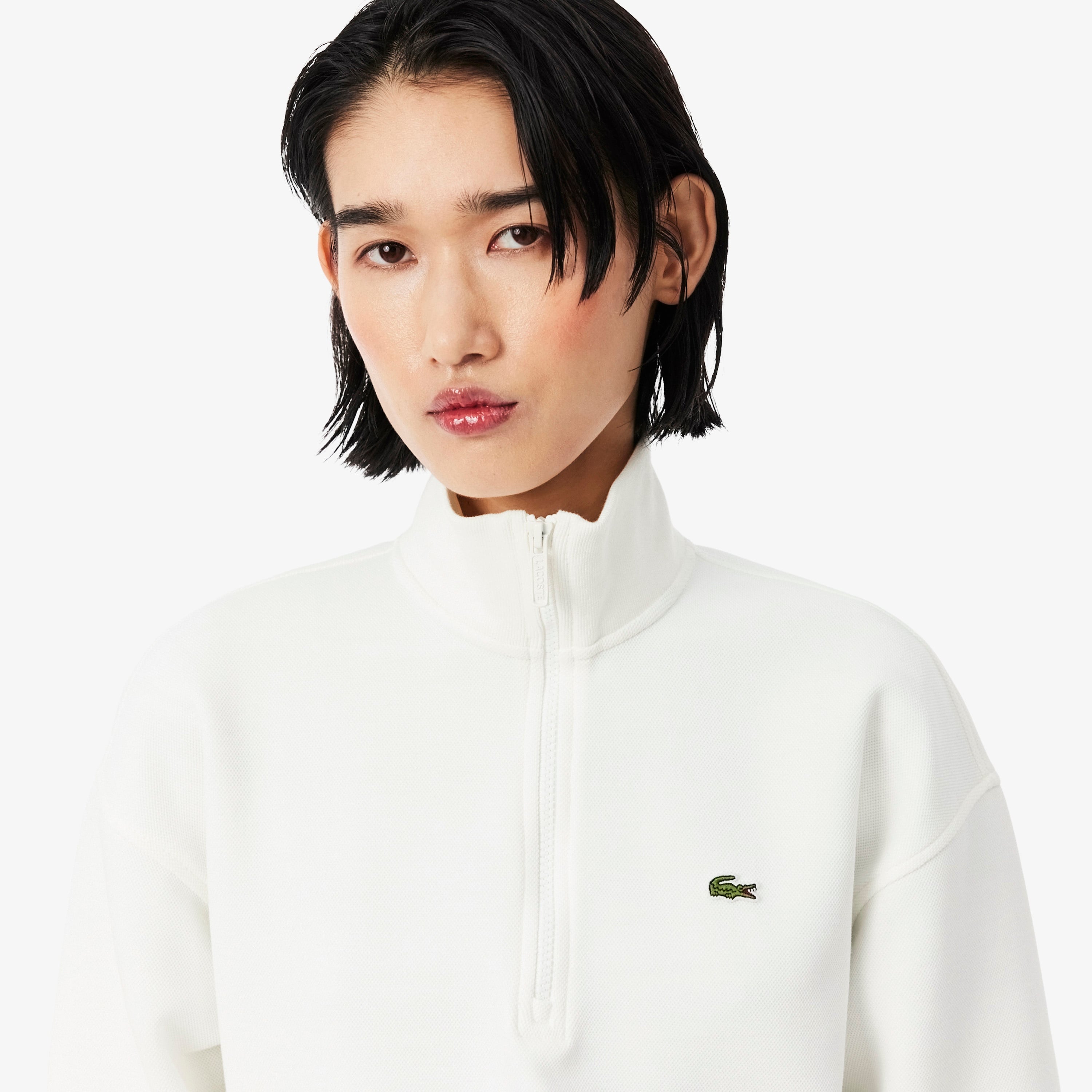 Kadın Relaxed Fit Yarım Fermuarlı Krem Sweatshirt