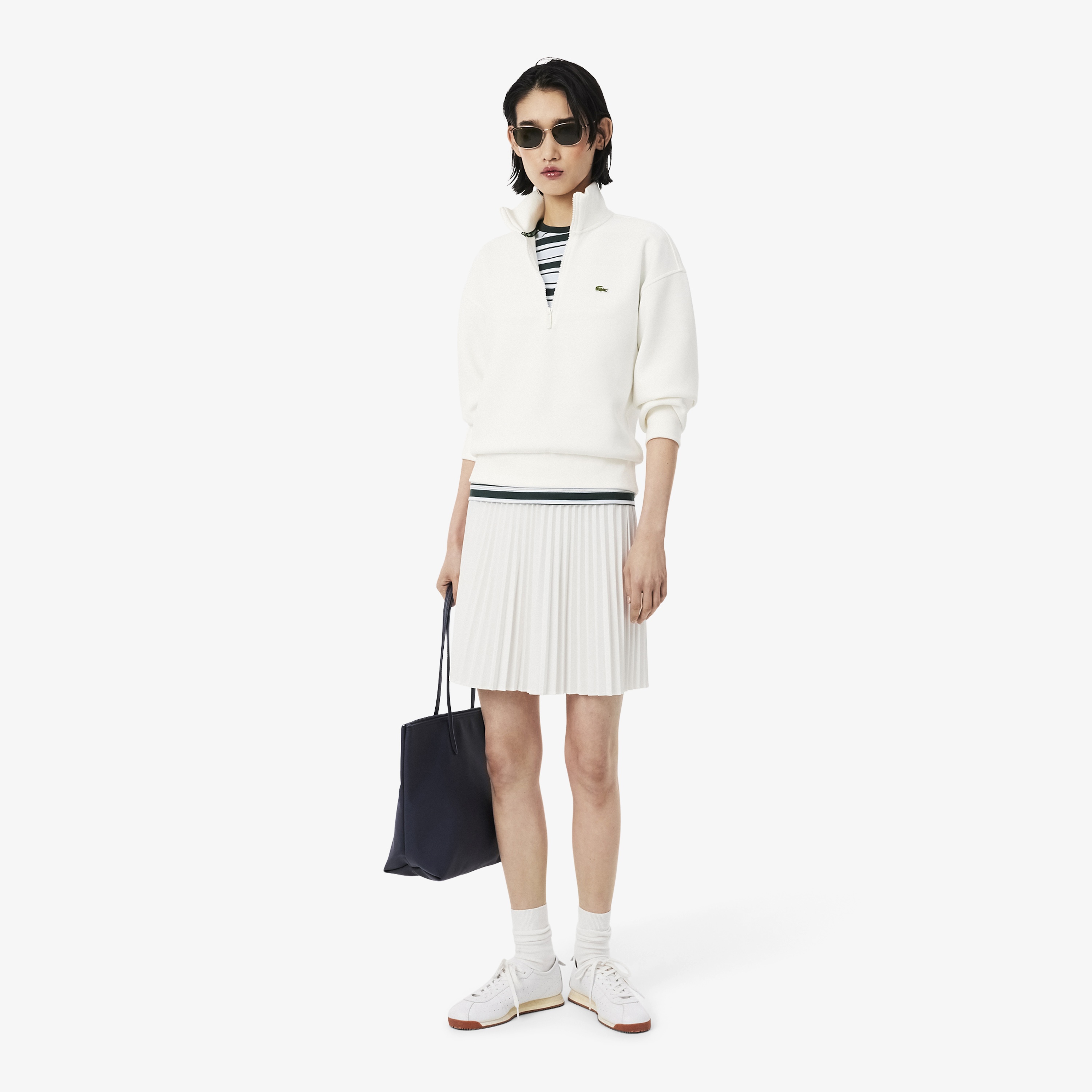 Kadın Relaxed Fit Yarım Fermuarlı Krem Sweatshirt