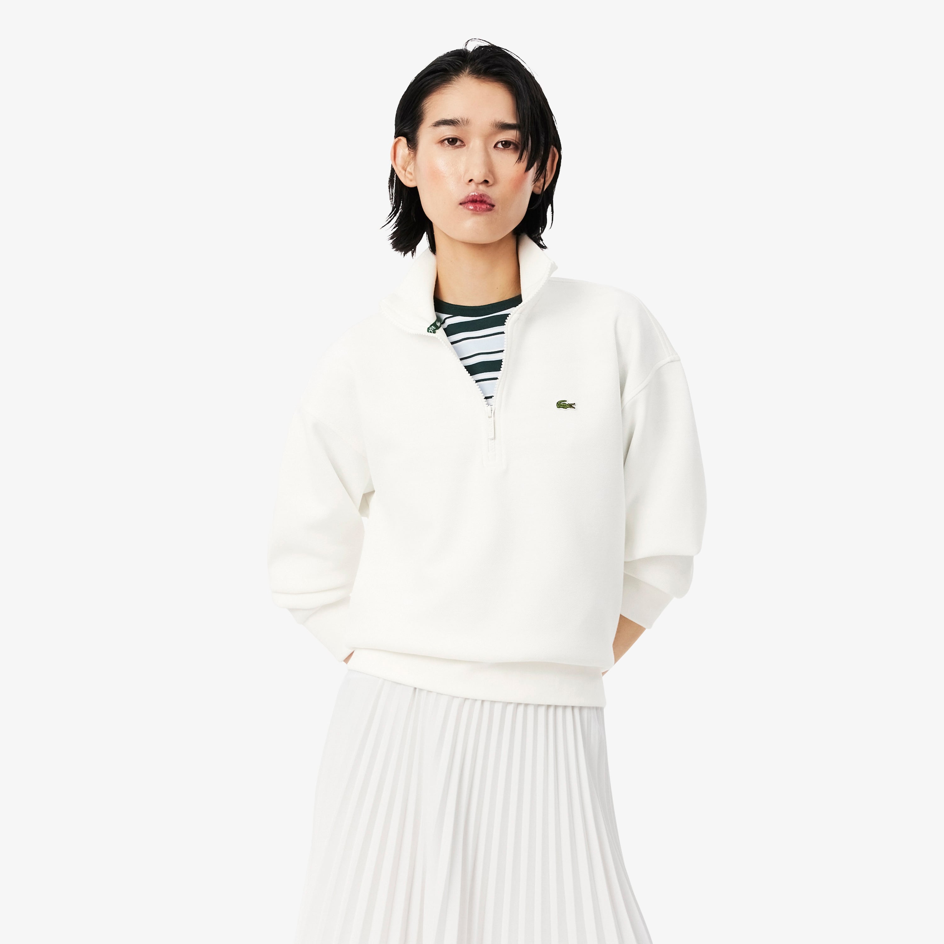 Kadın Relaxed Fit Yarım Fermuarlı Krem Sweatshirt
