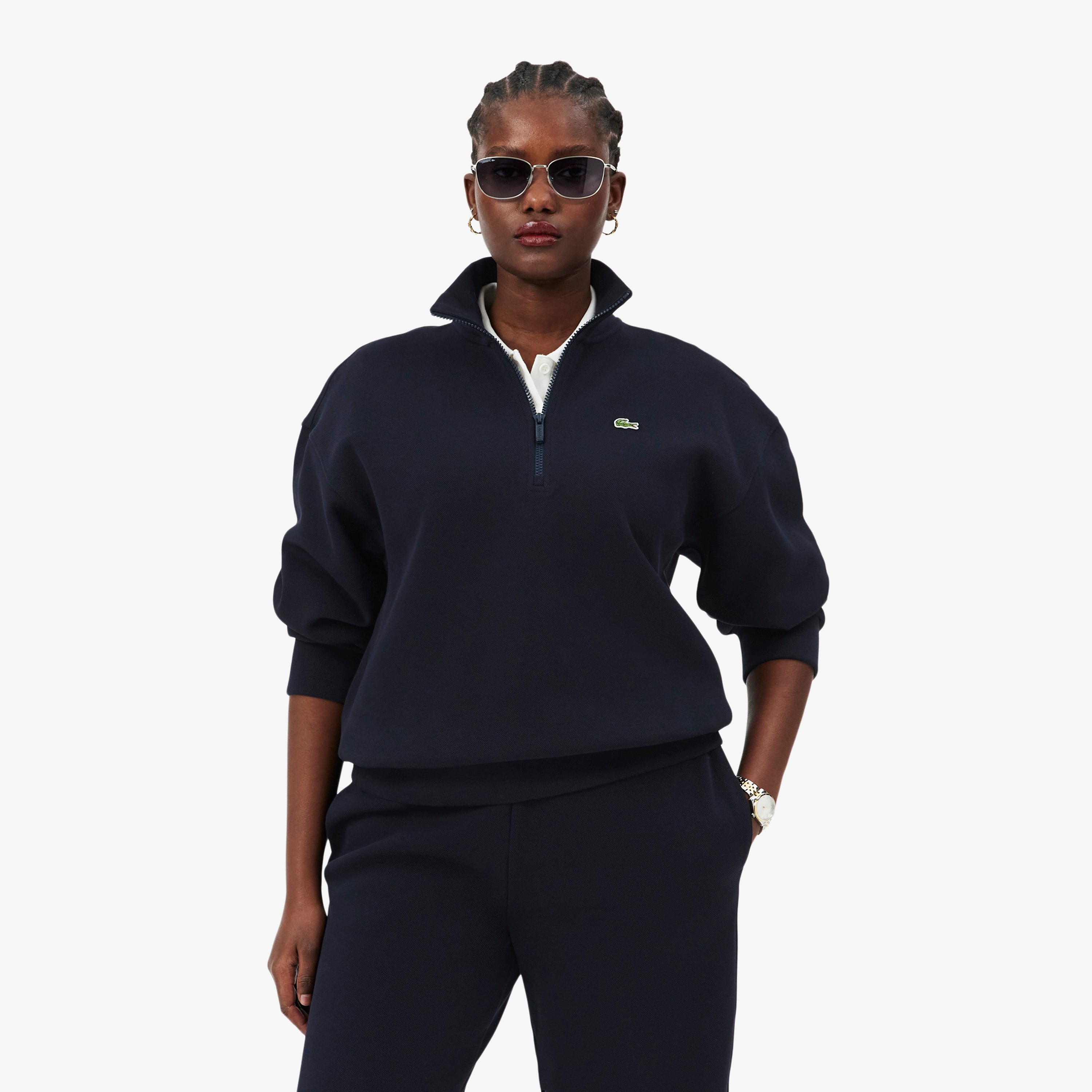 Lacoste Kadın Relaxed Fit Yarım Fermuarlı Lacivert Sweatshirt görsel 8