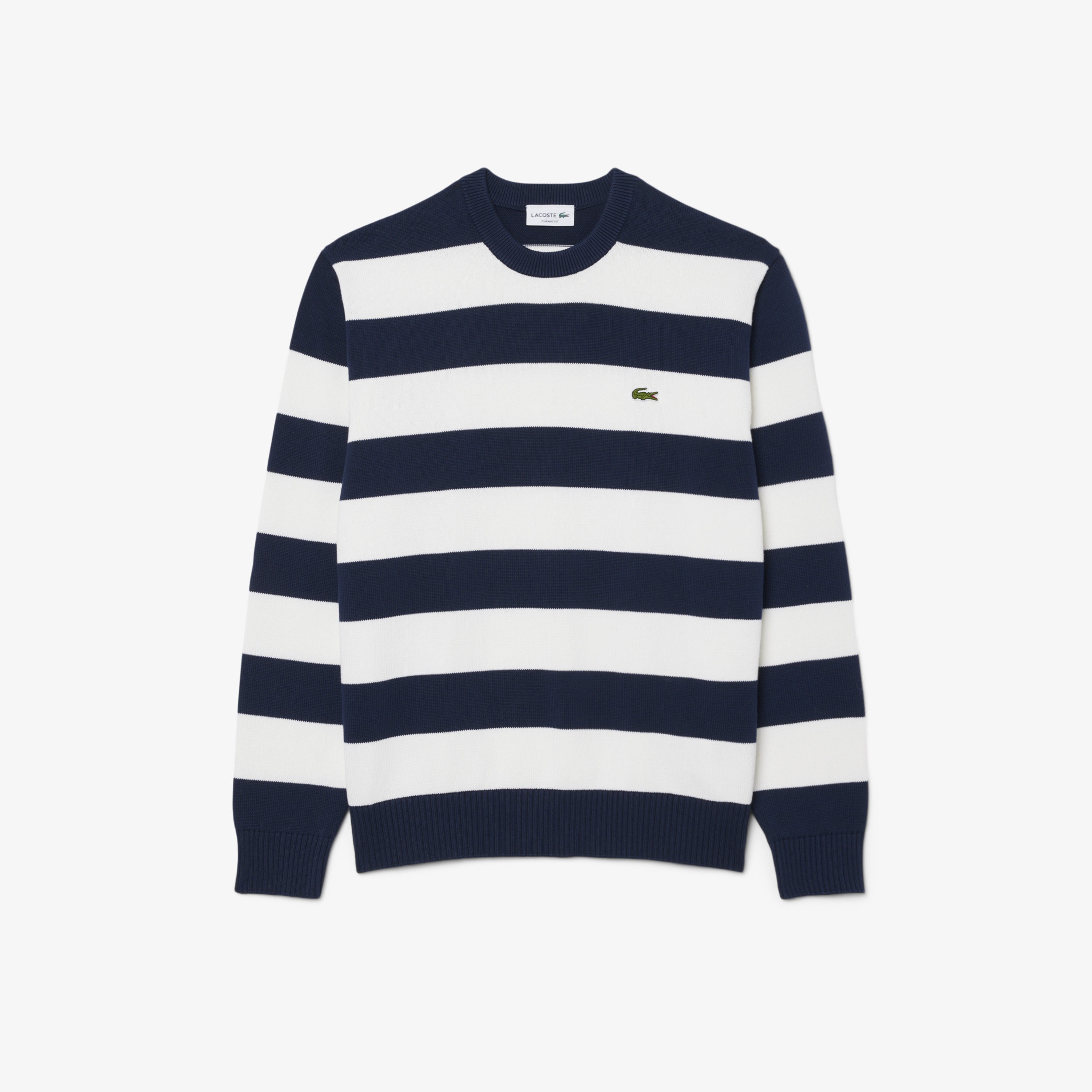 Erkek Classic Fit Bisiklet Yaka Çizgili Lacivert Kazak