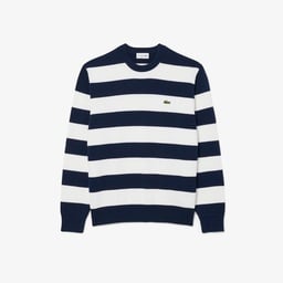 Erkek Classic Fit Bisiklet Yaka Çizgili Lacivert Kazak Lacivert
