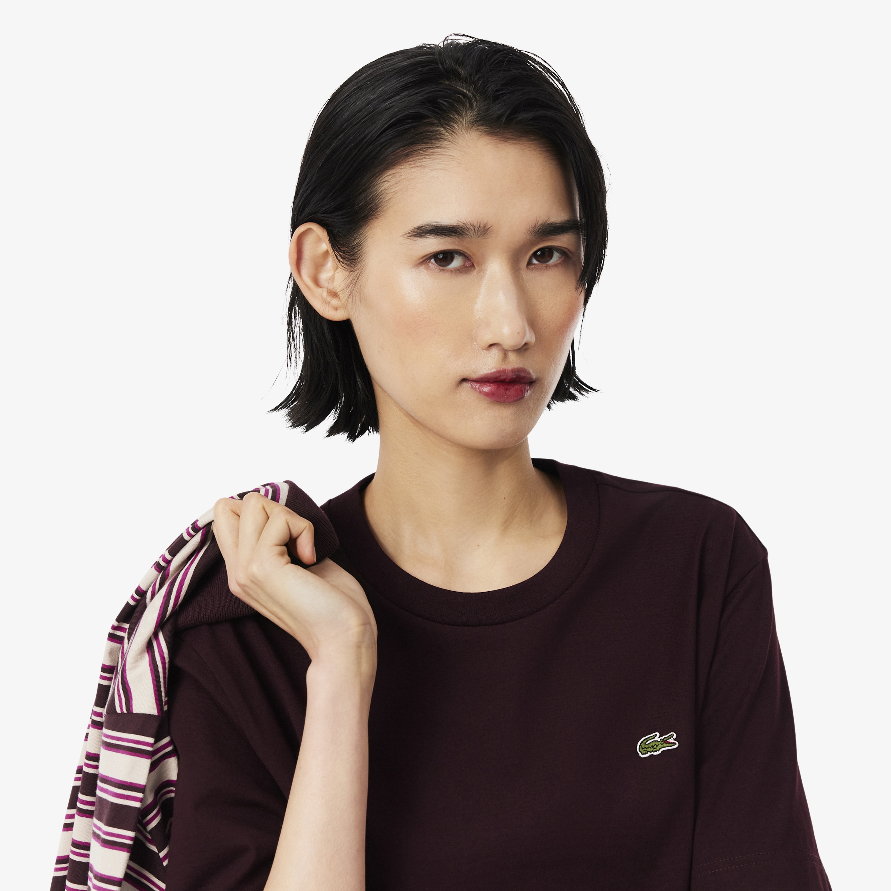 Kadın Relaxed Fit Bisiklet Yaka Bordo T-Shirt