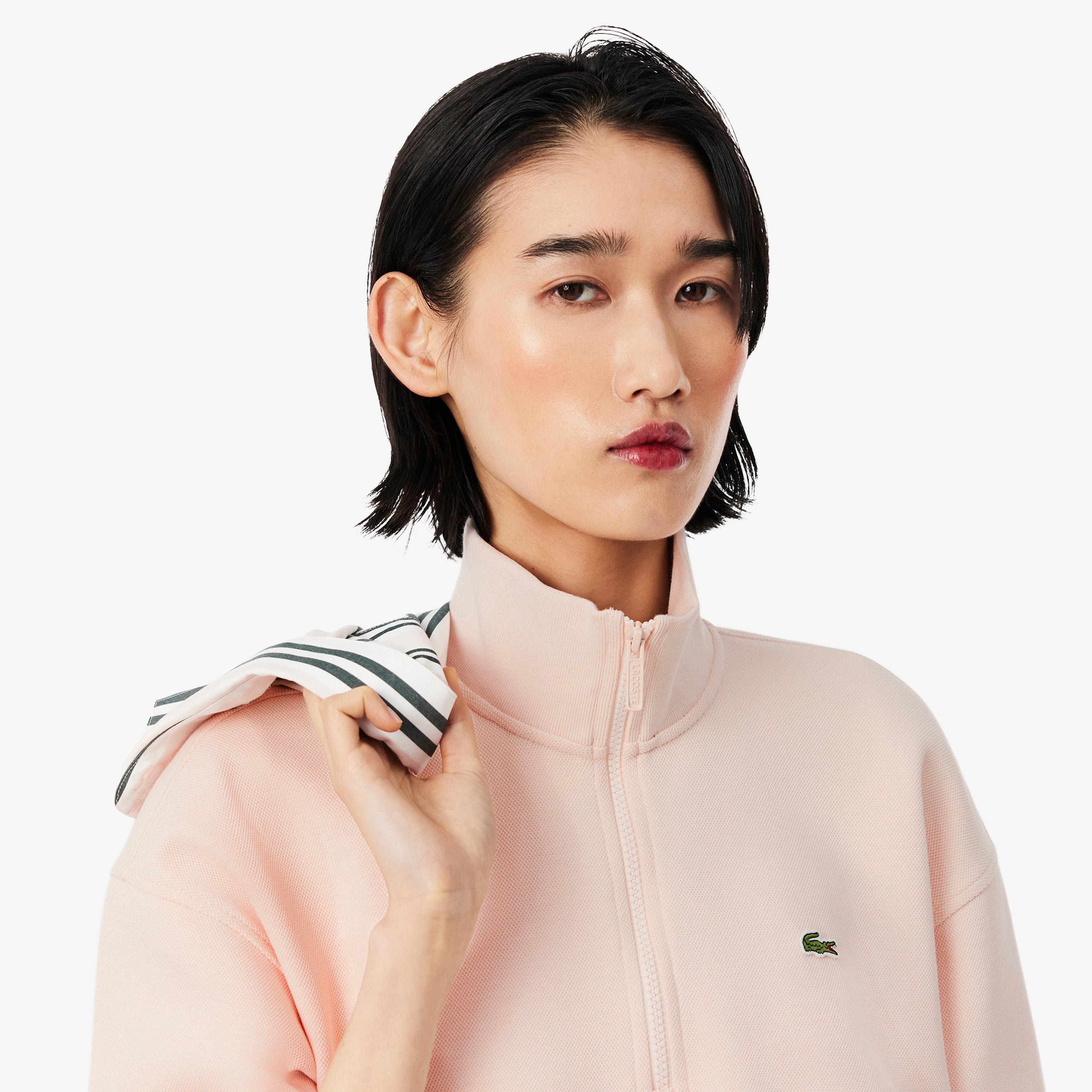 Kadın Relaxed Fit Yarım Fermuarlı Açık Pembe Sweatshirt