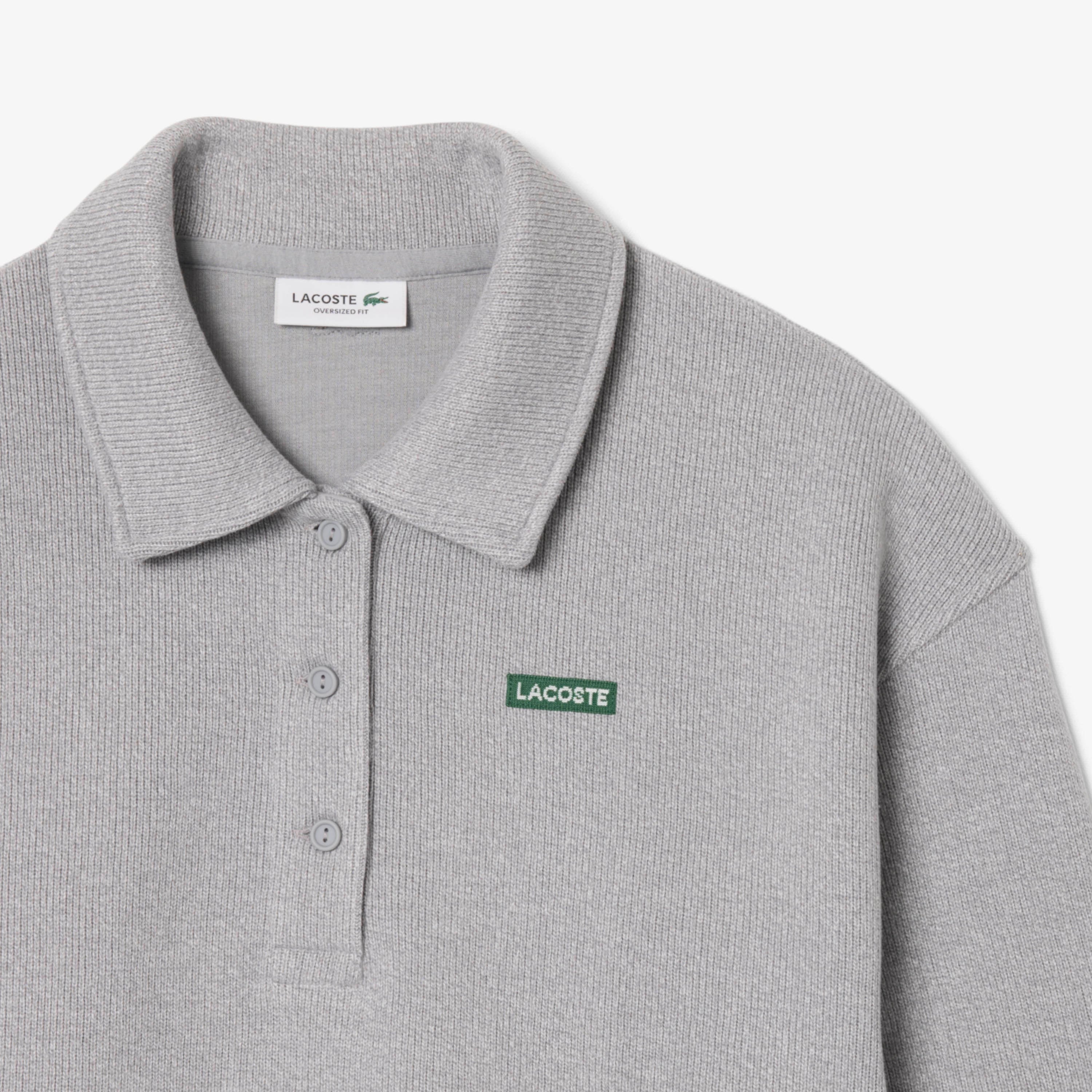 Kadın Oversize Fit Polo Yaka Gri Sweatshirt