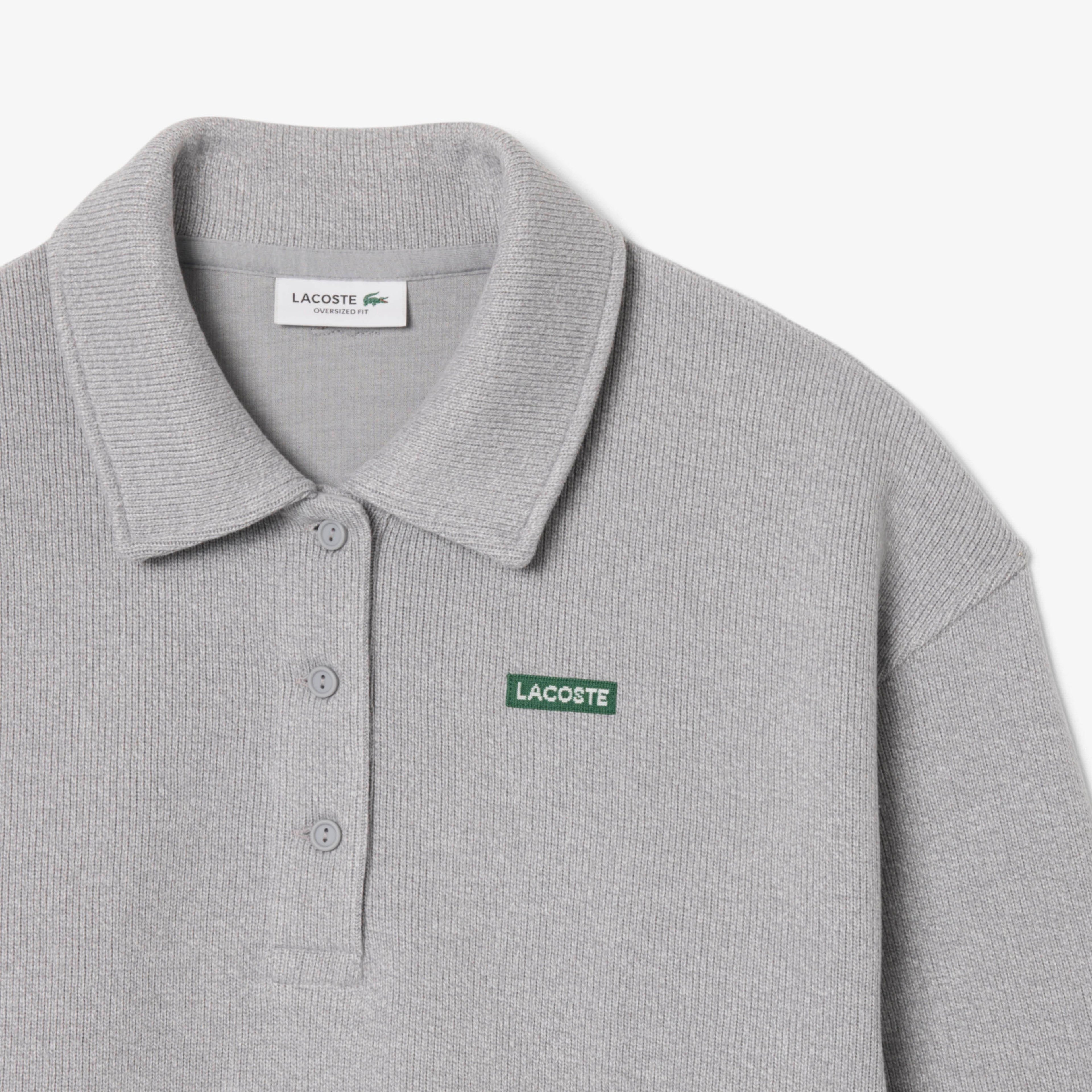 Kadın Oversize Fit Polo Yaka Gri Sweatshirt
