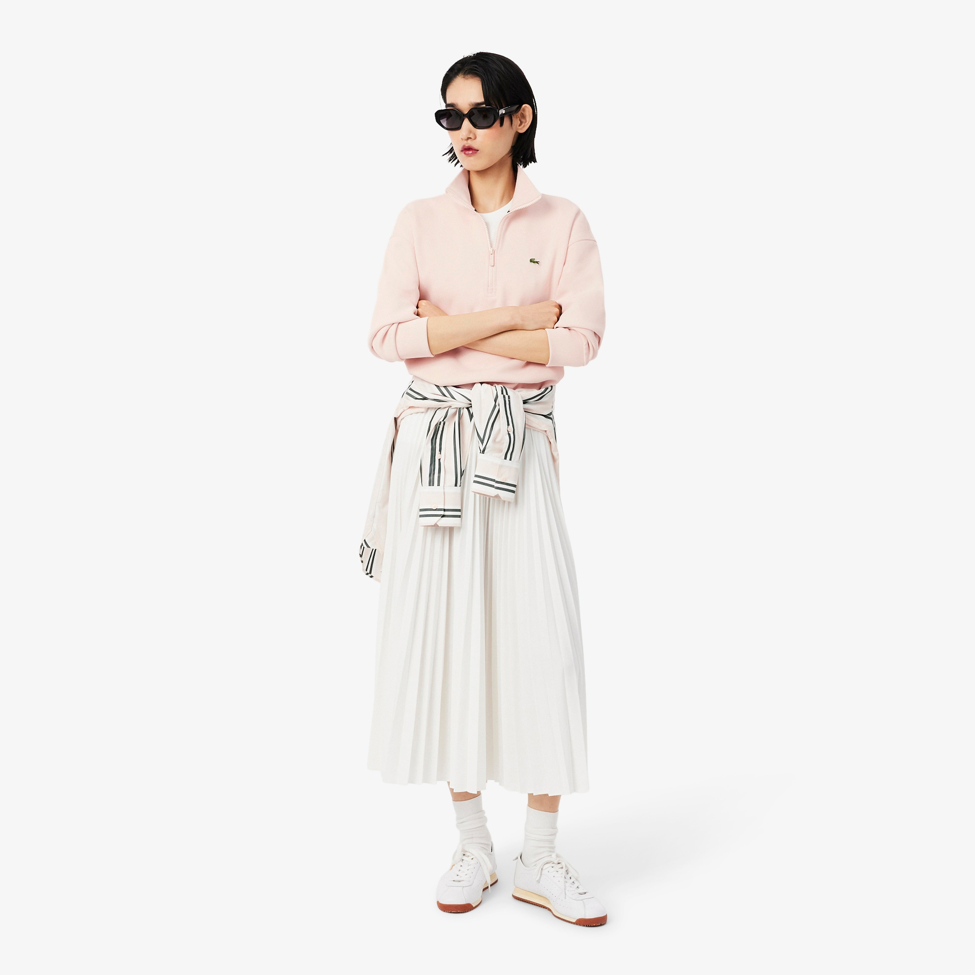 Kadın Relaxed Fit Yarım Fermuarlı Açık Pembe Sweatshirt Kadın Relaxed Fit Yarım Fermuarlı Açık Pembe Sweatshirt