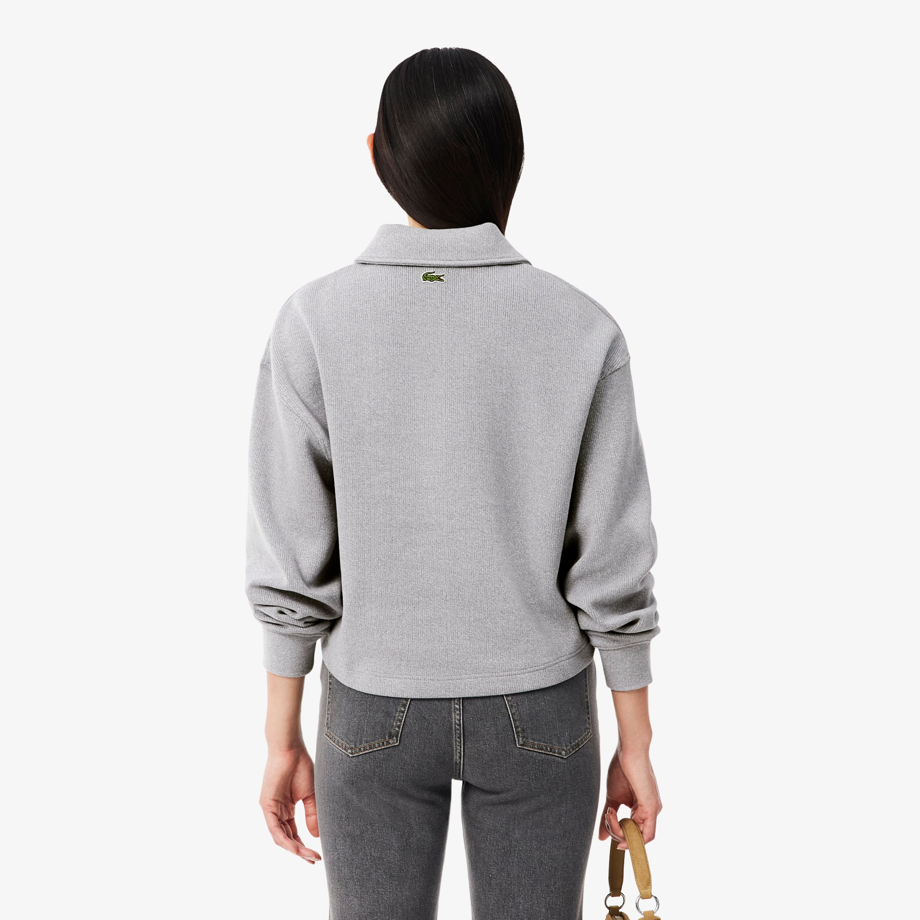 Kadın Oversize Fit Polo Yaka Gri Sweatshirt