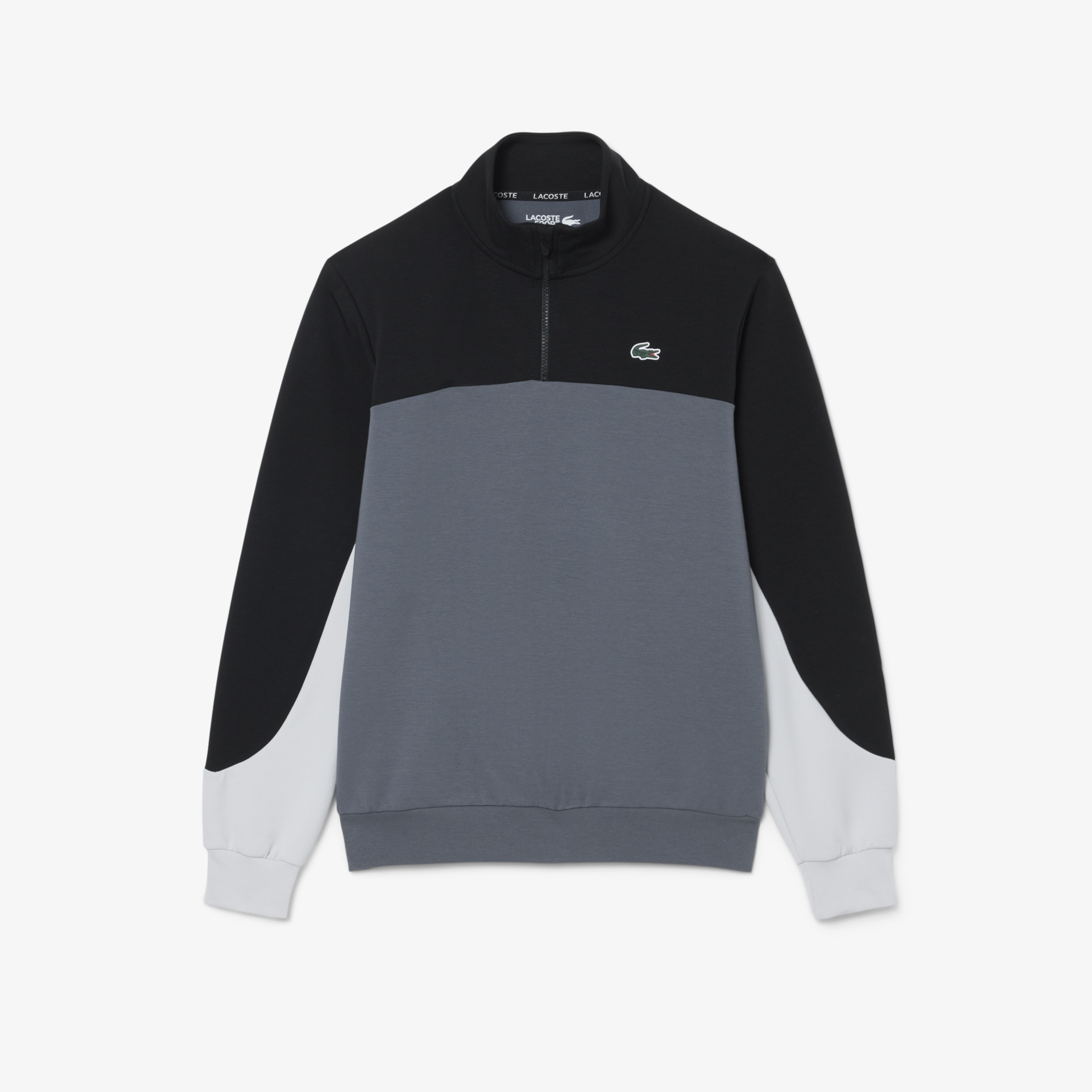 Erkek Classic Fit Yarım Fermuarlı Renk Bloklu Gri Sweatshirt