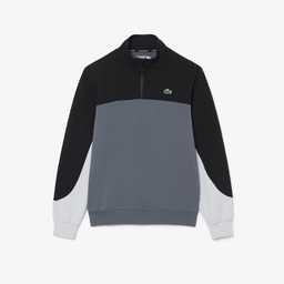 Erkek Classic Fit Yarım Fermuarlı Renk Bloklu Gri Sweatshirt Gri