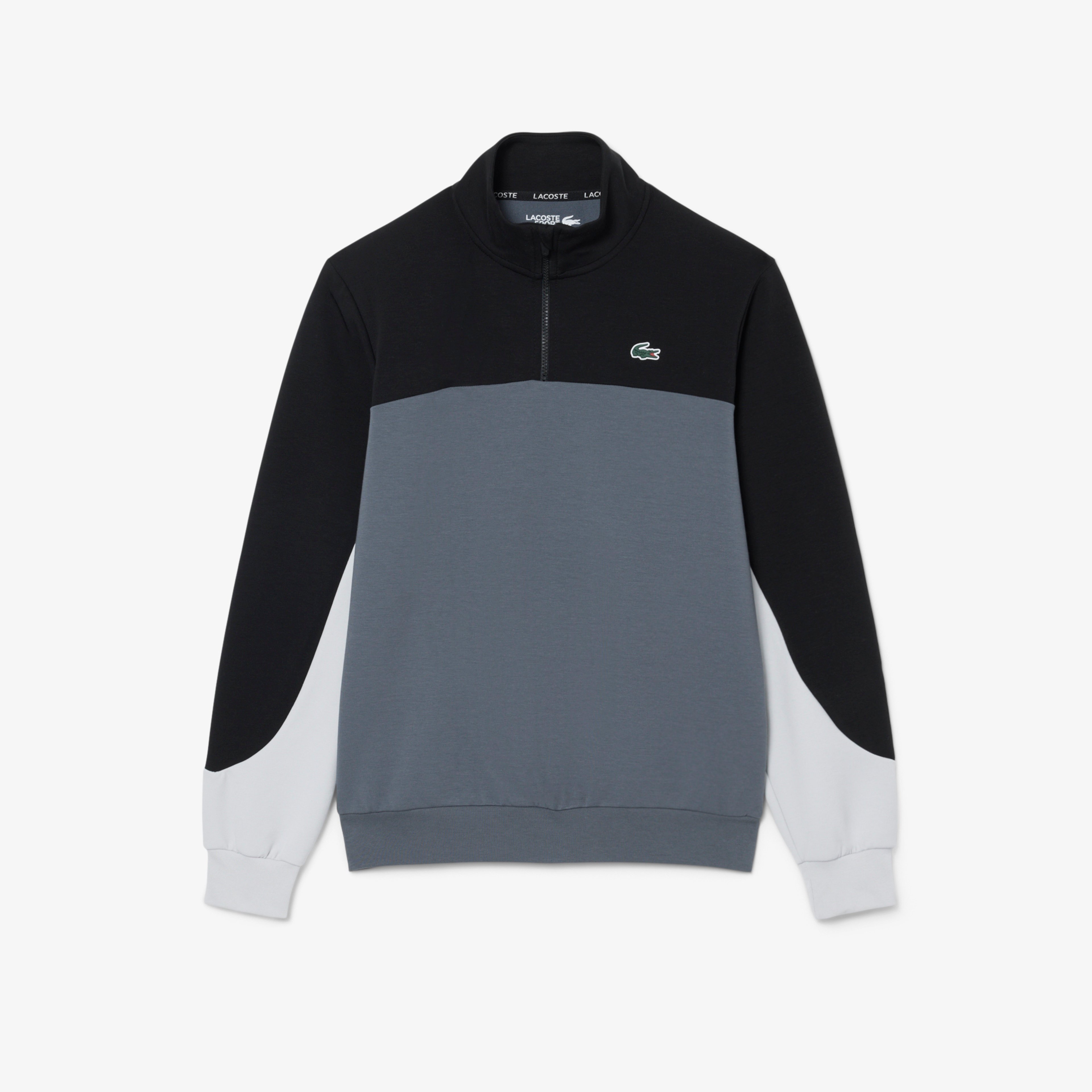Erkek Classic Fit Yarım Fermuarlı Renk Bloklu Gri Sweatshirt