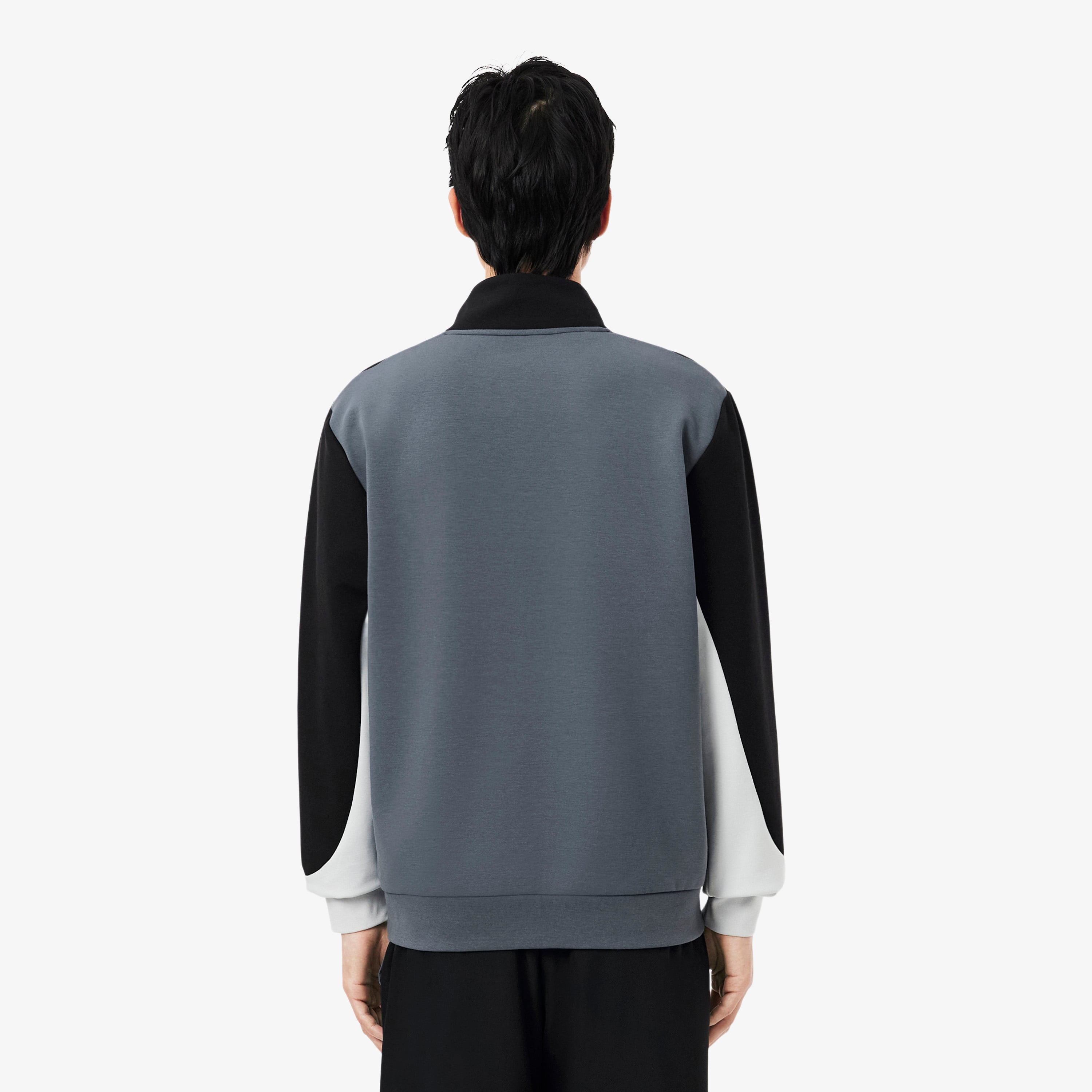 Erkek Classic Fit Yarım Fermuarlı Renk Bloklu Gri Sweatshirt