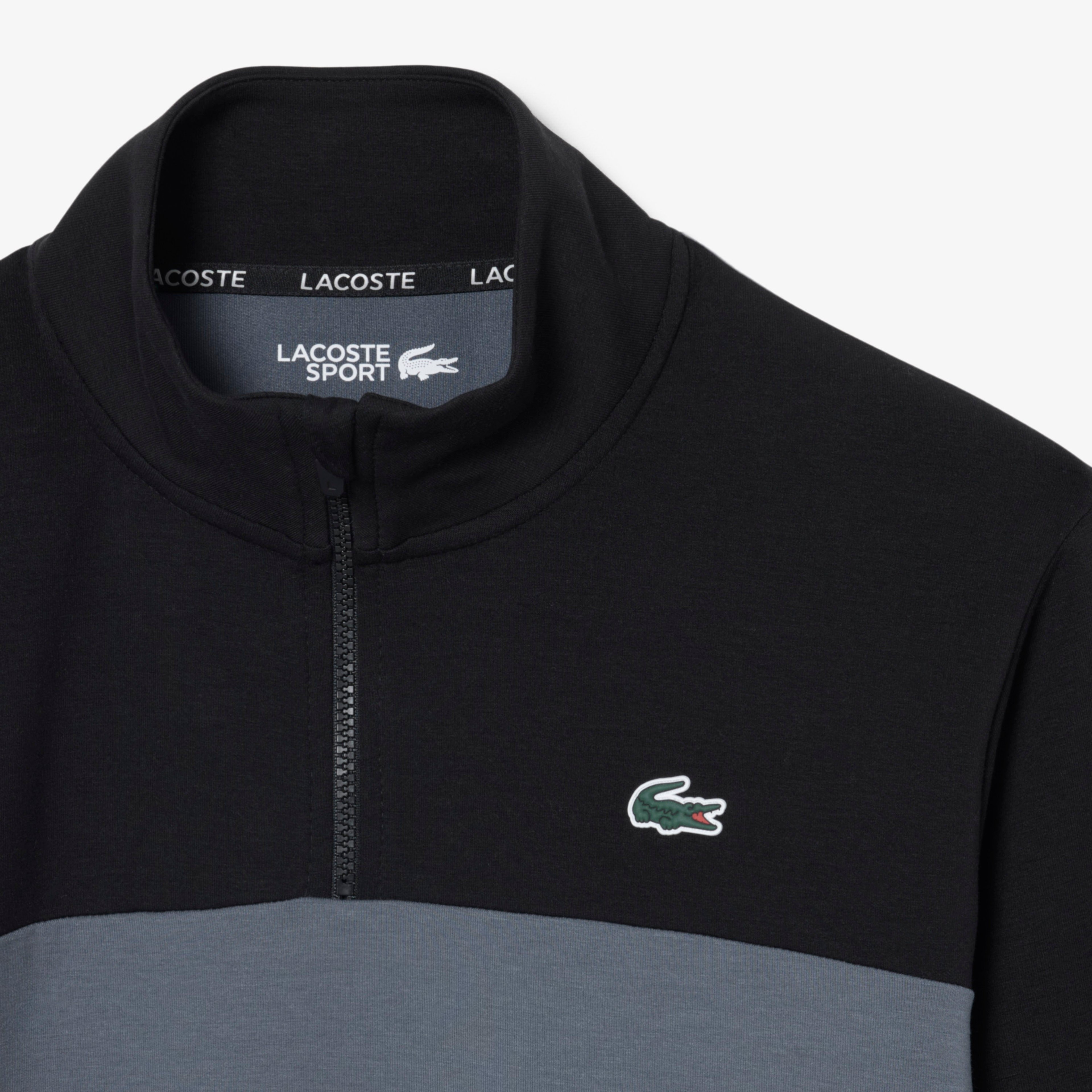 Erkek Classic Fit Yarım Fermuarlı Renk Bloklu Gri Sweatshirt