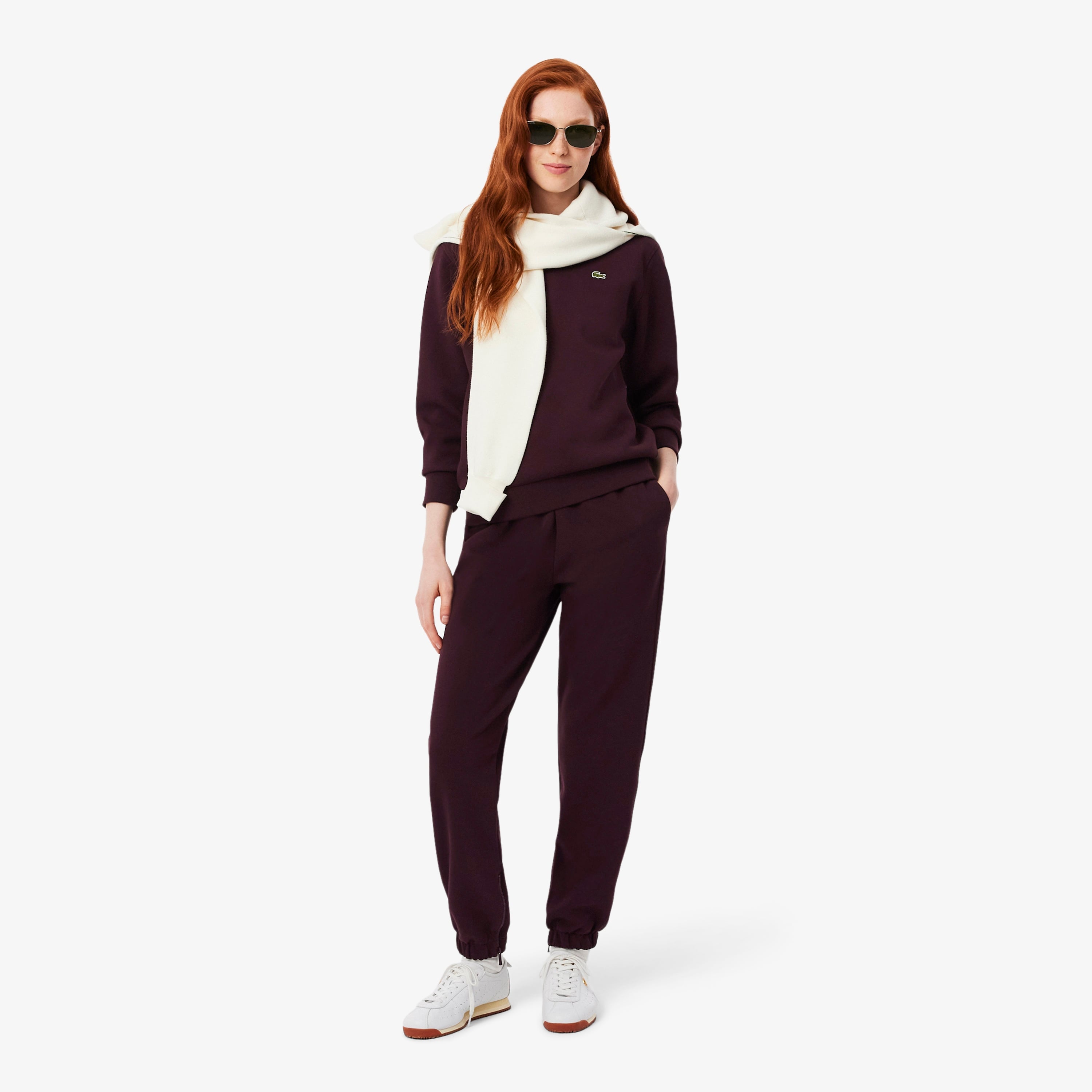Kadın Relaxed Fit Bisiklet Yaka Bordo Sweatshirt