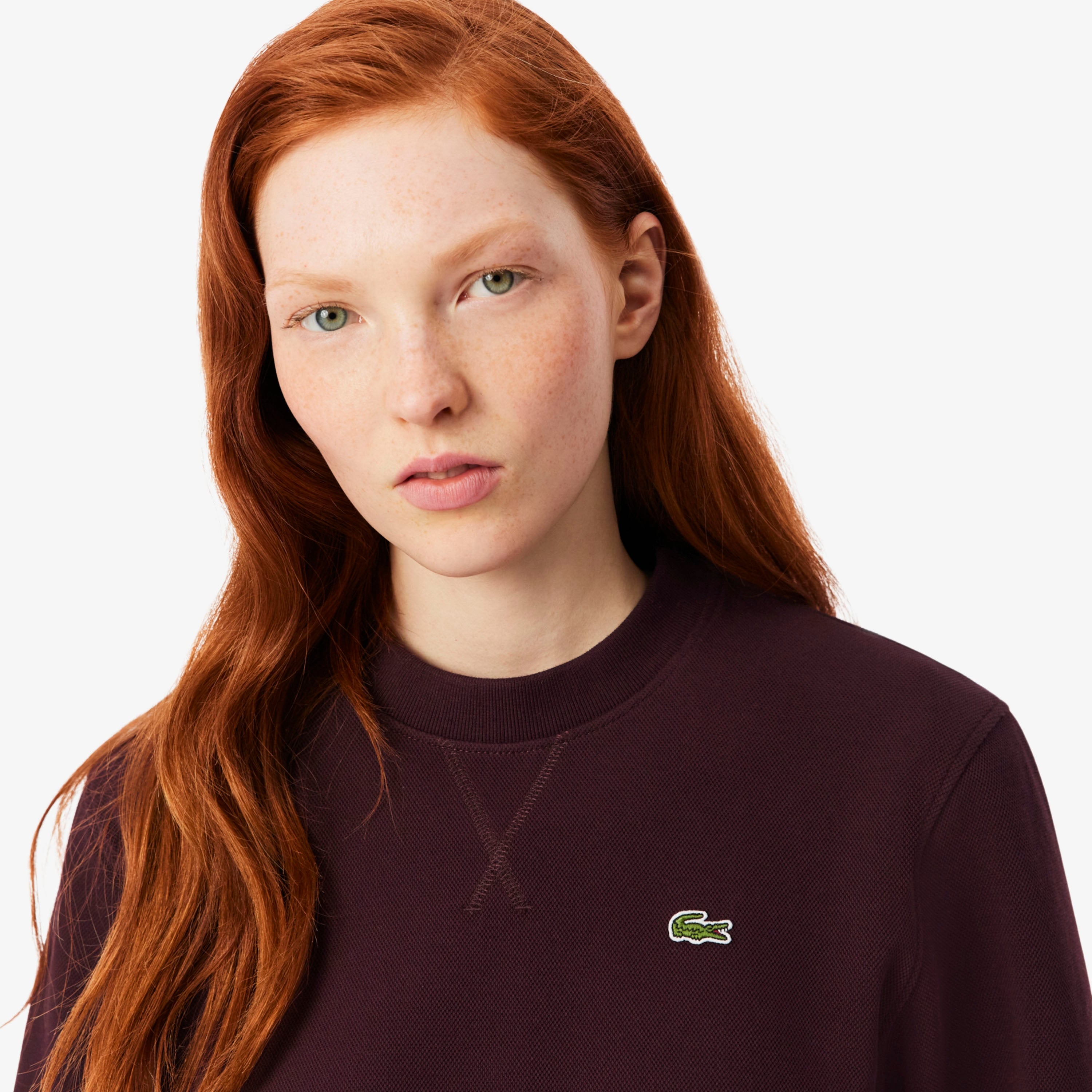 Kadın Relaxed Fit Bisiklet Yaka Bordo Sweatshirt