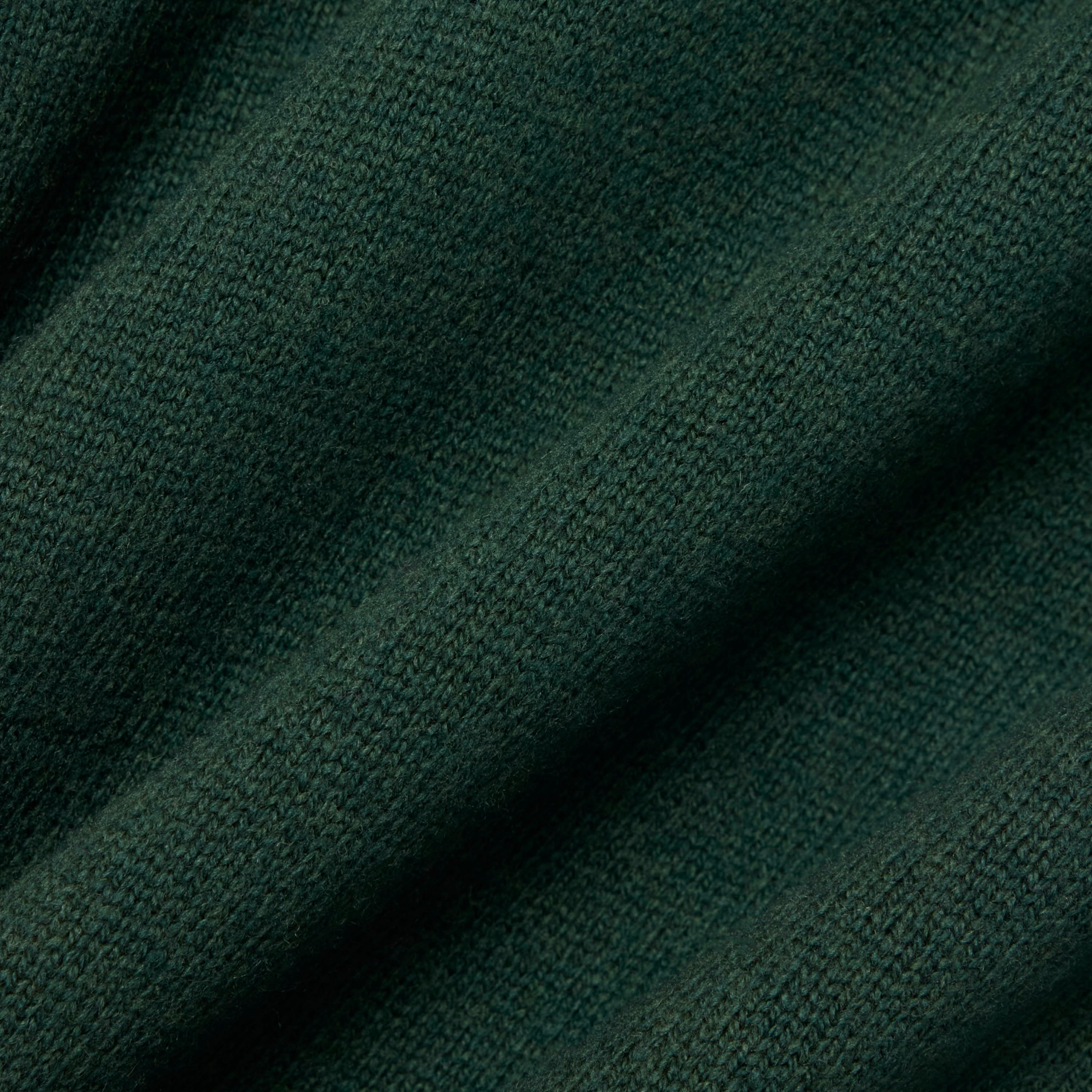 Erkek Classic Fit Yarım Fermuarlı Yün Koyu Yeşil Kazak
