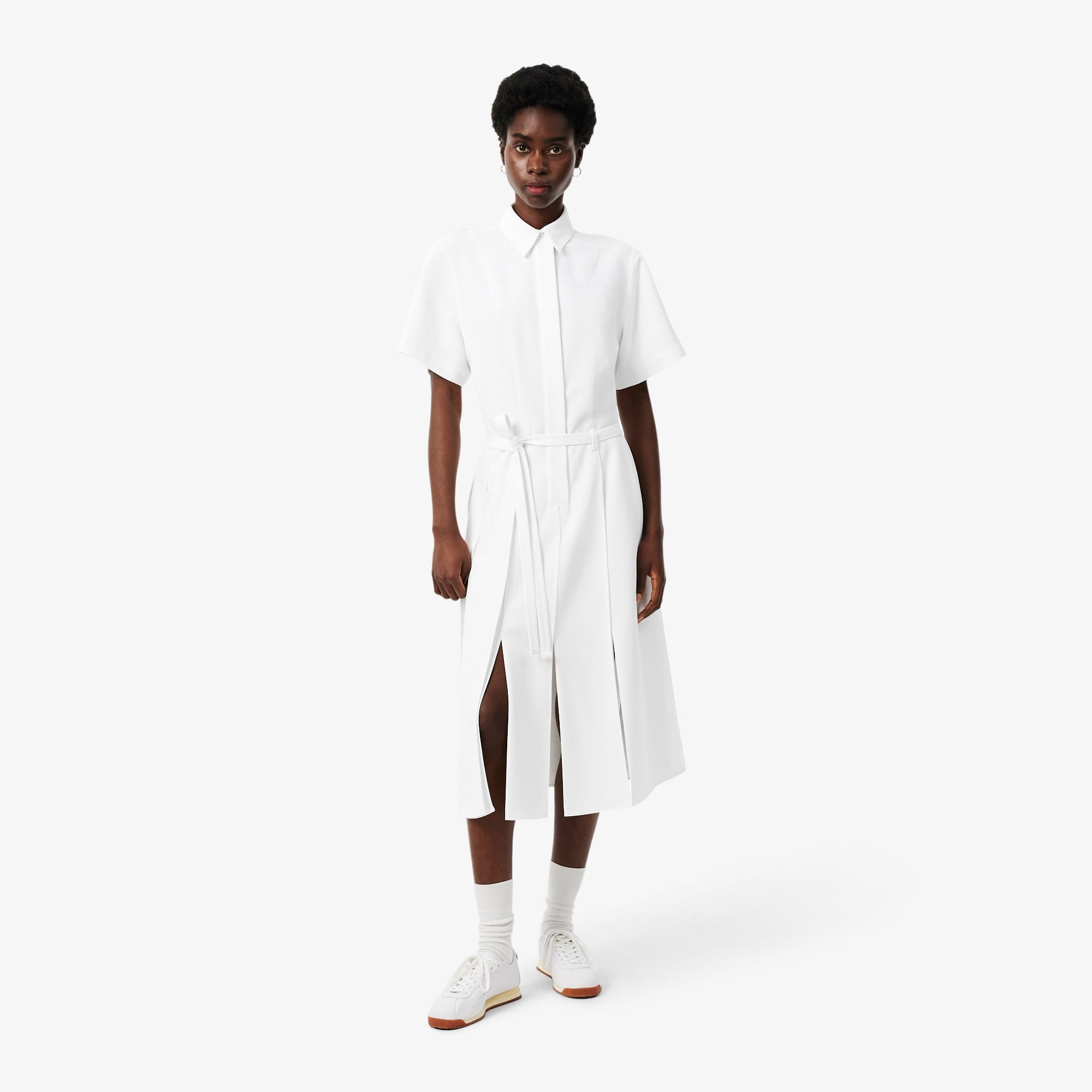Kadın Flare Fit Kısa Kollu Polo Yaka Krem Elbise