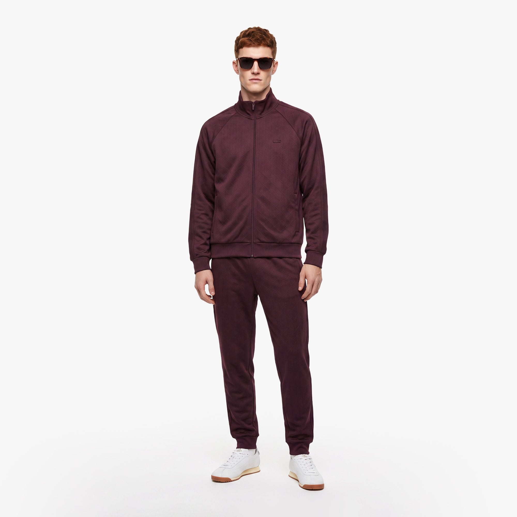 Erkek Regular Fit Fermuarlı Baskılı Bordo Sweatshirt